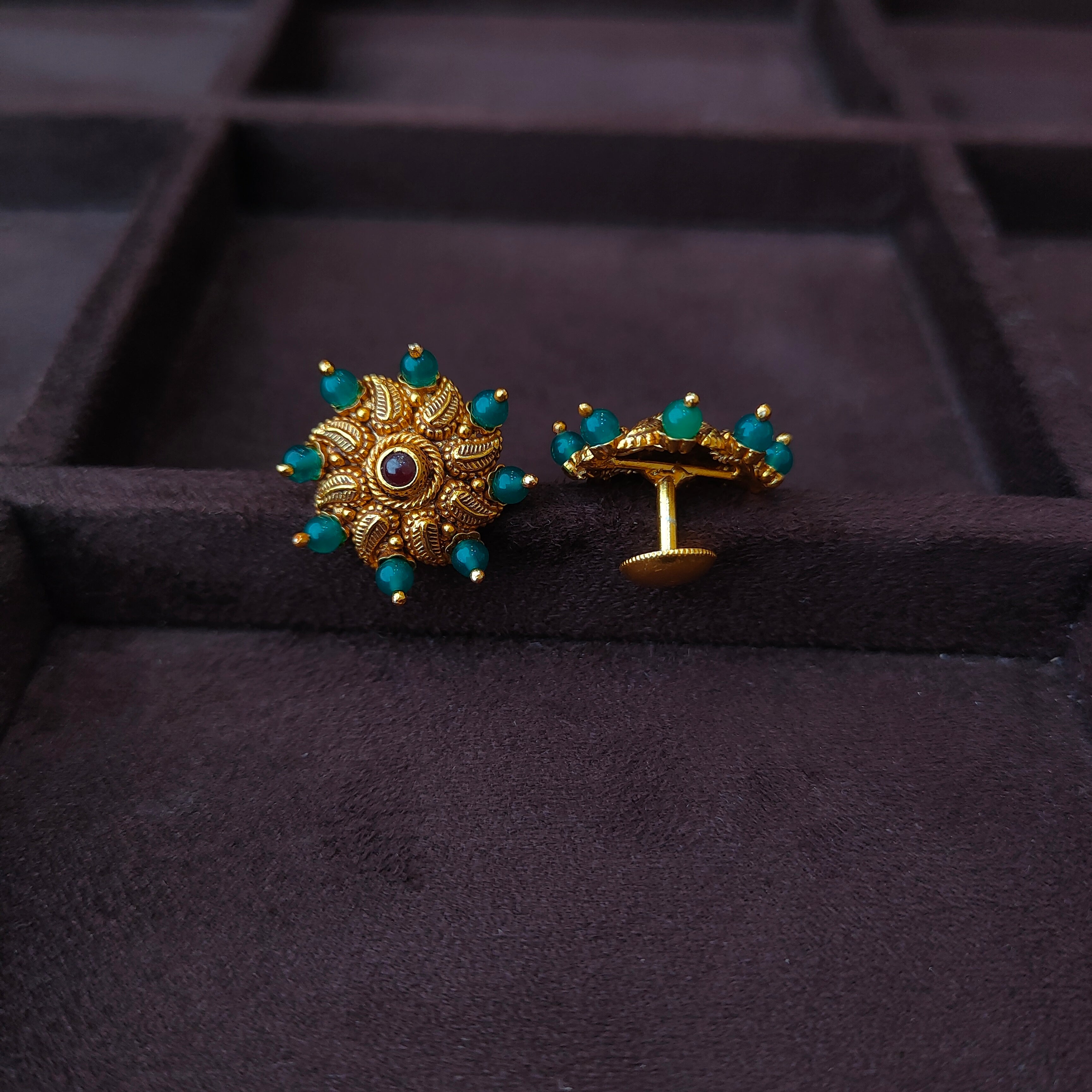 925 Silver Gold Plated Nakshi Round Earstud -0059