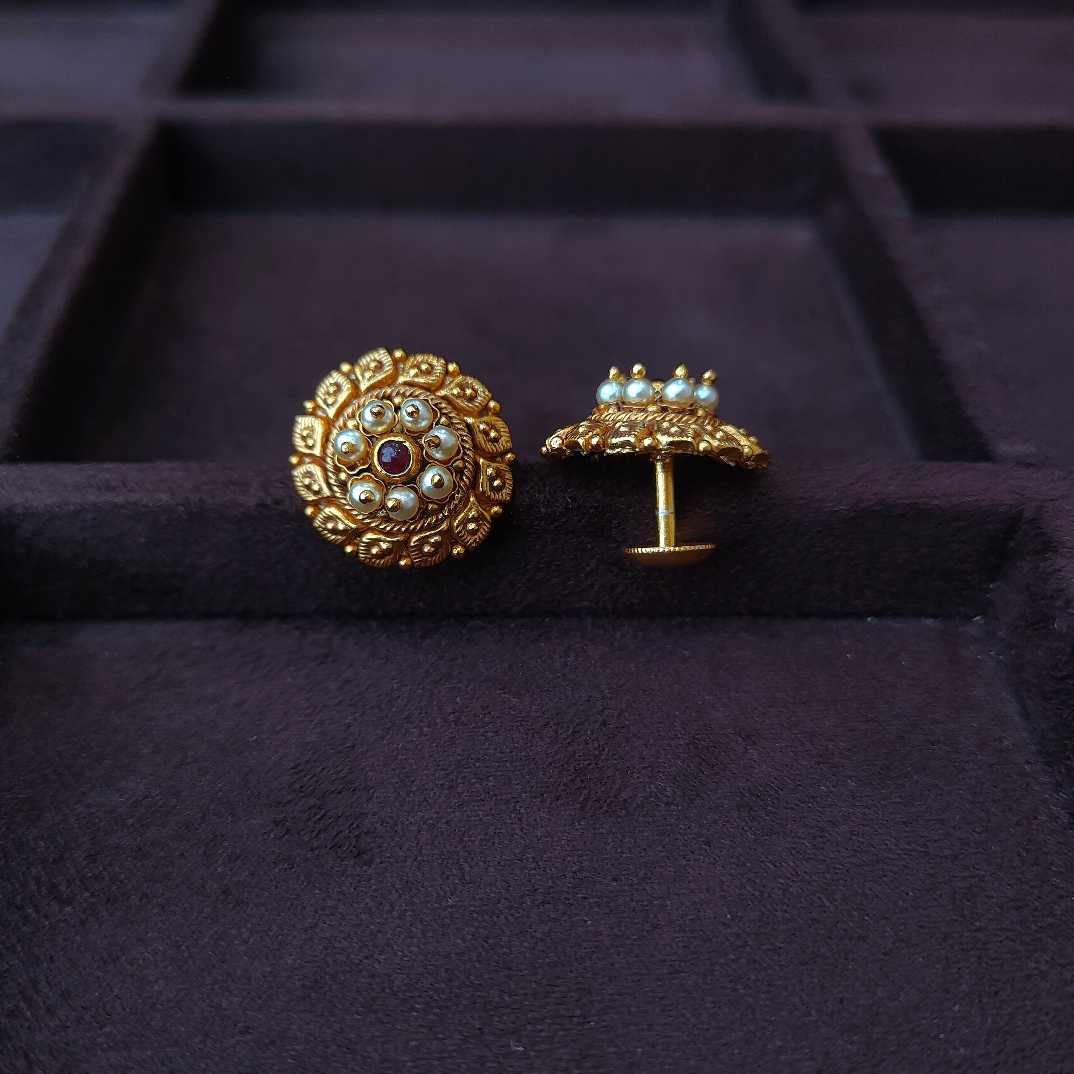 925 Silver Gold Plated Nakshi Round Earstud -0055