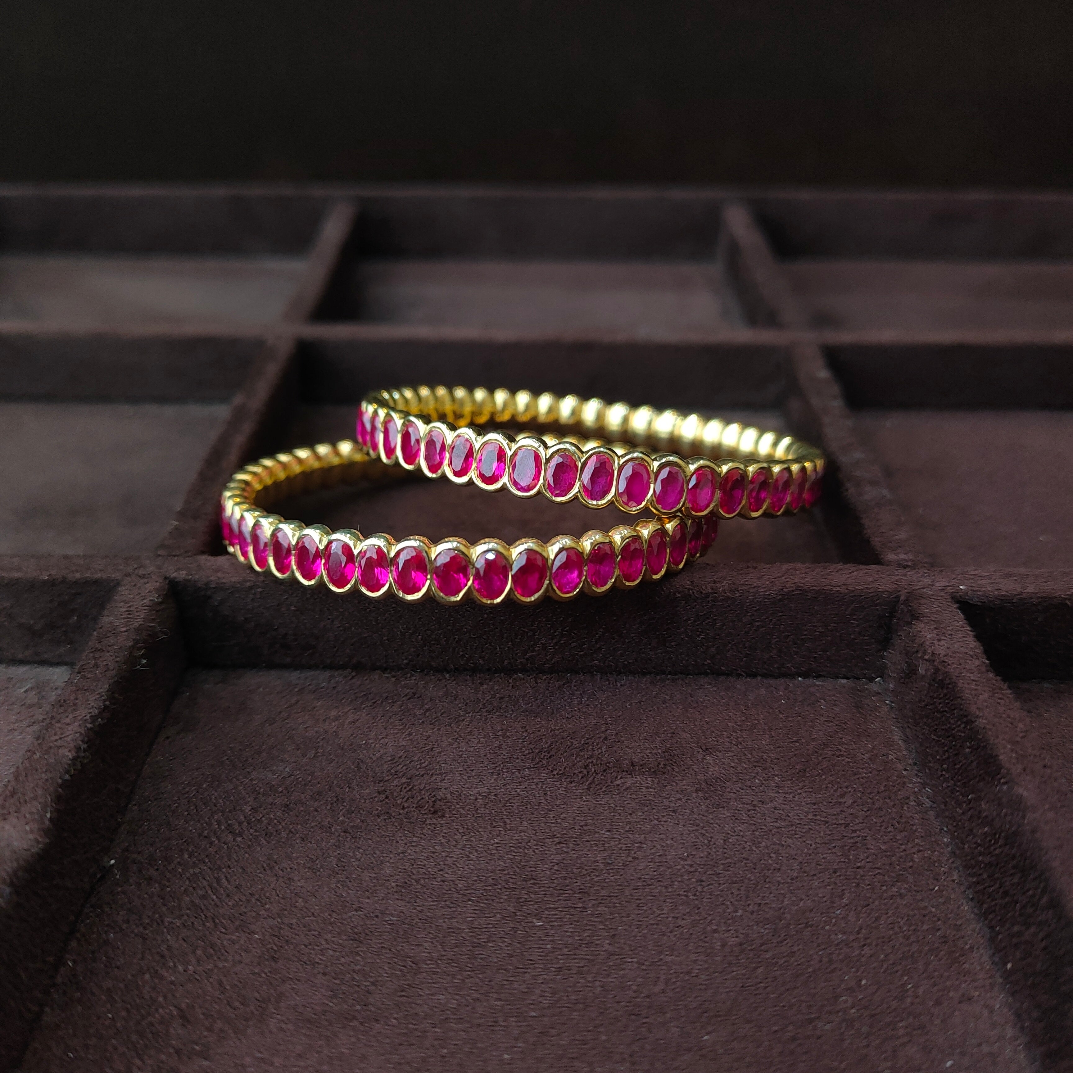 925 Silver Pink Stone Bangle -0069- Size-2.6