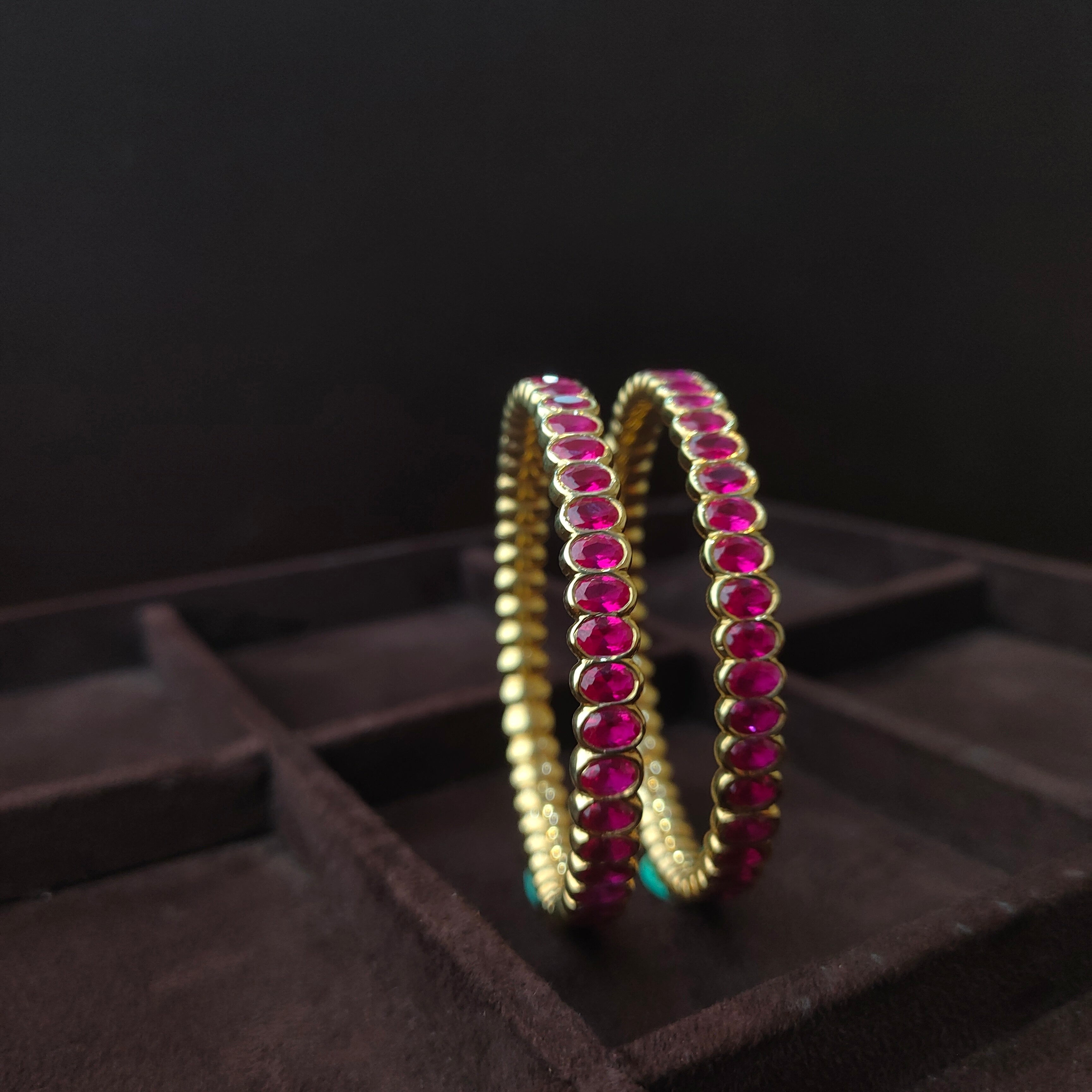 925 Silver Pink Stone Bangle -0069- Size-2.6