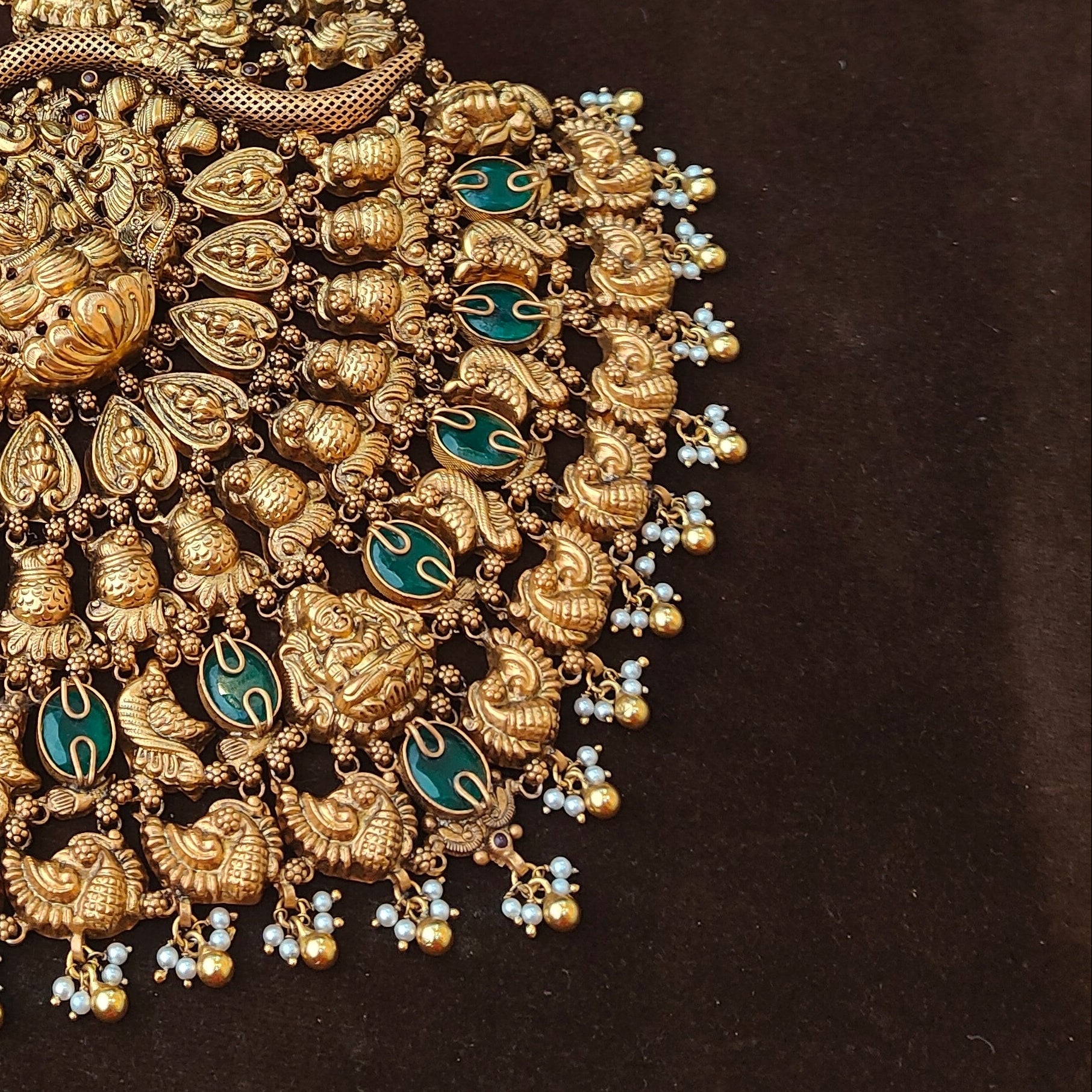 925 Silver Gold Plated Nakshi Bridal Haram-0065