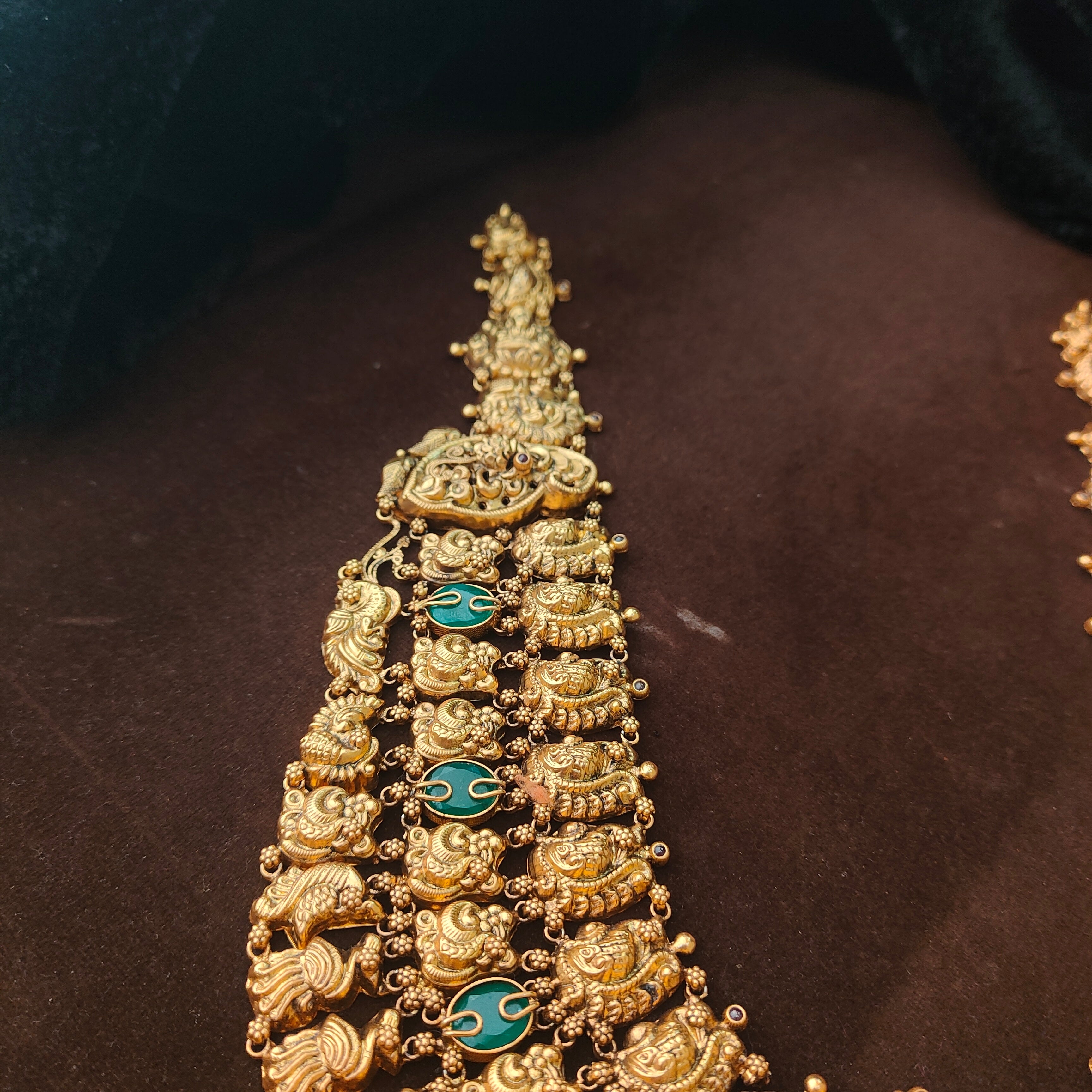 925 Silver Gold Plated Nakshi Bridal Haram-0065