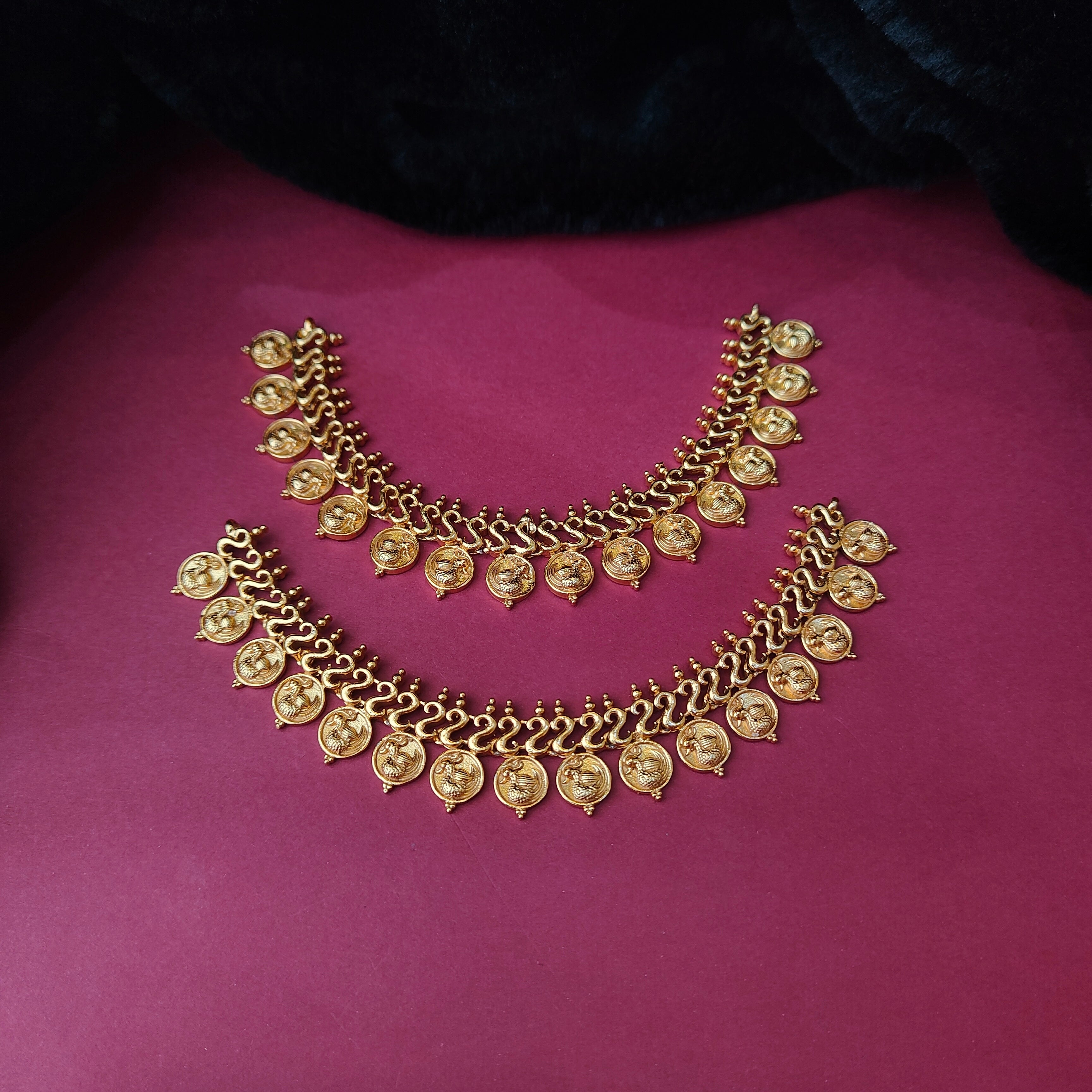 925 Silver Gold Plated Nakshi Coin Earchain-0068