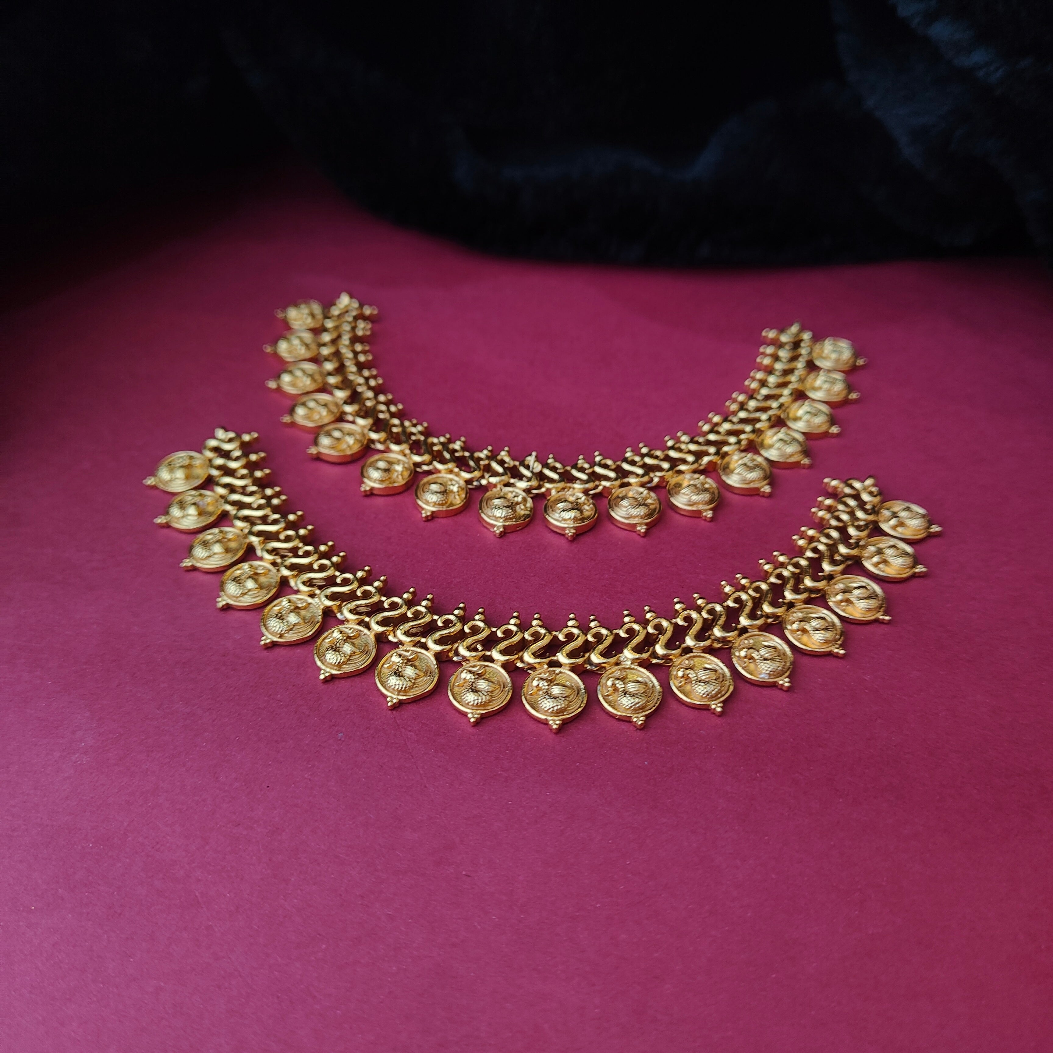 925 Silver Gold Plated Nakshi Coin Earchain-0068