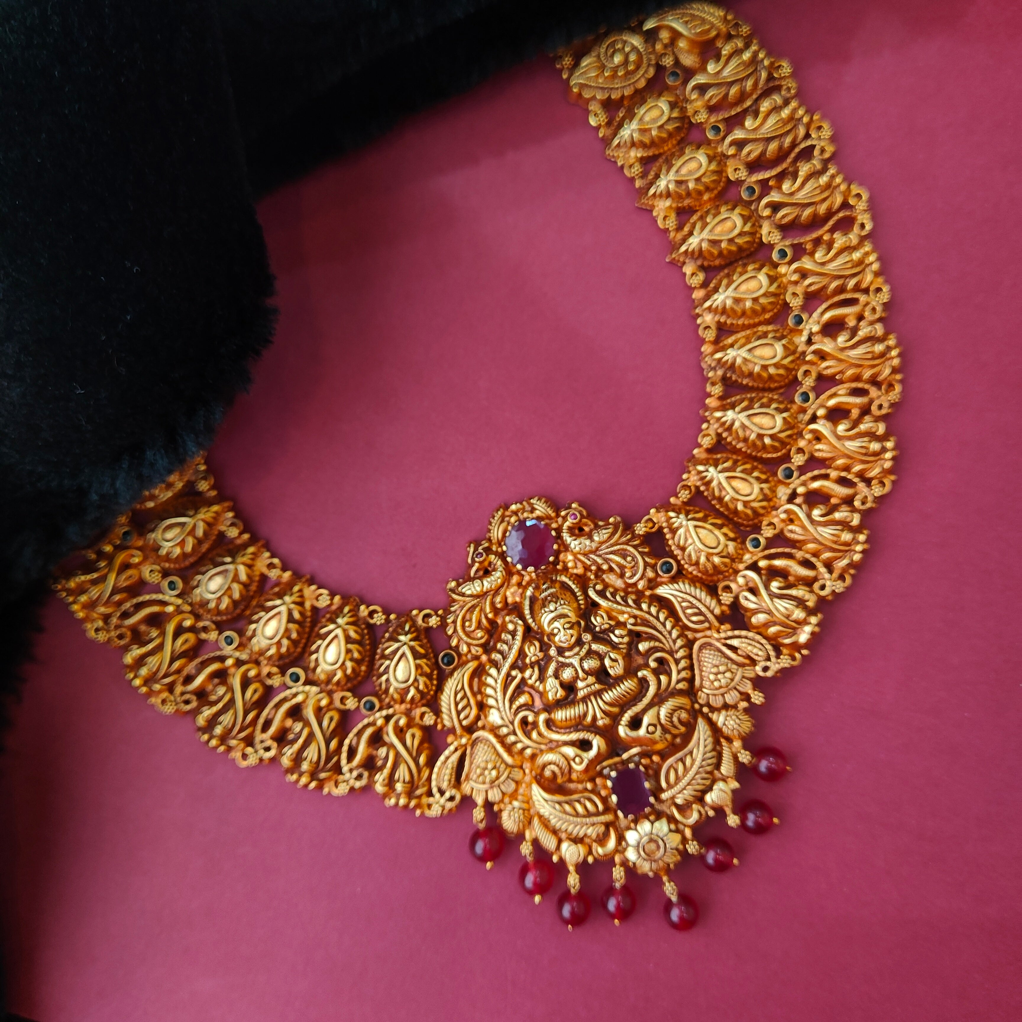 925 Silver Gold Plated Nakshi Haram-0054