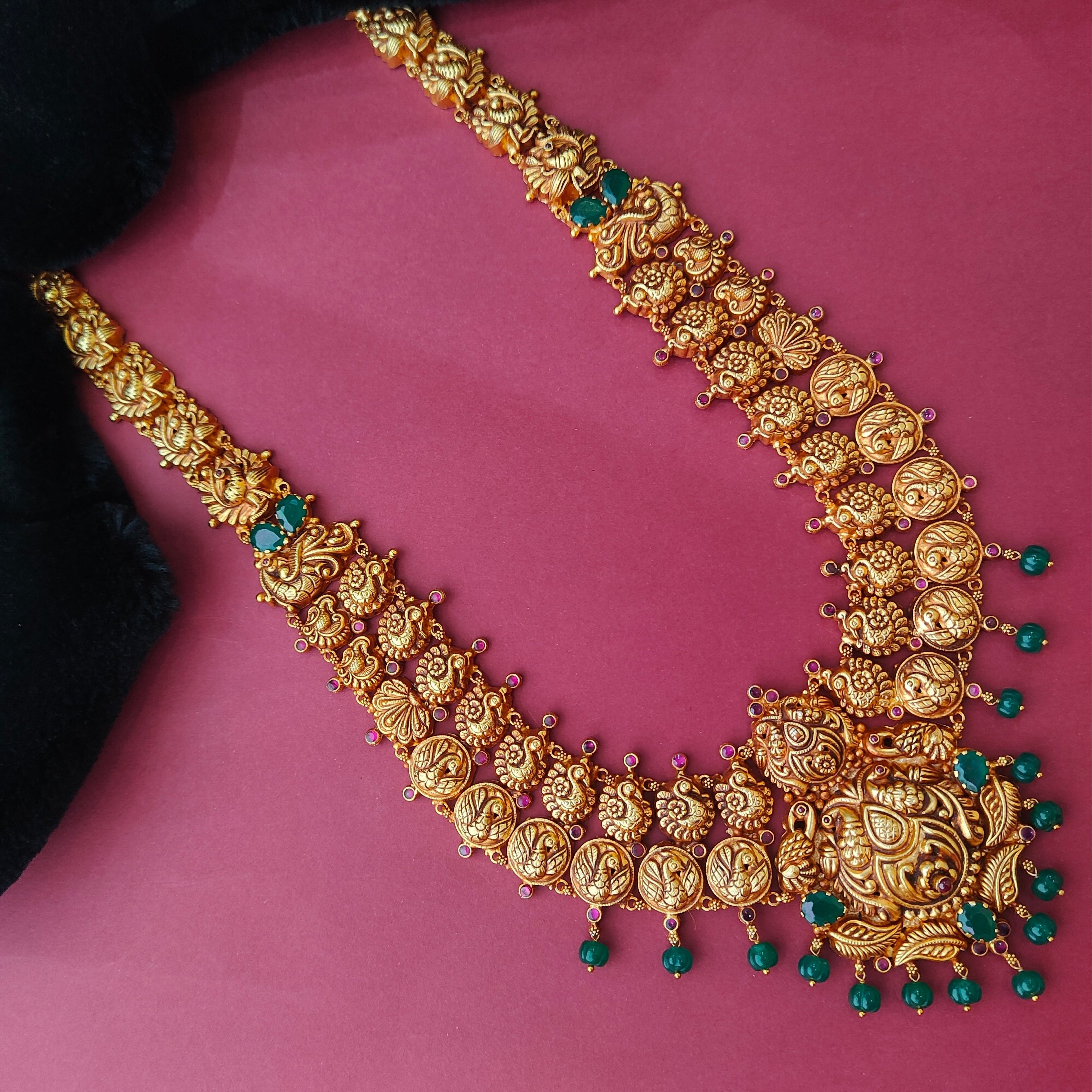 925 Silver Gold Plated Nakshi Haram-0035