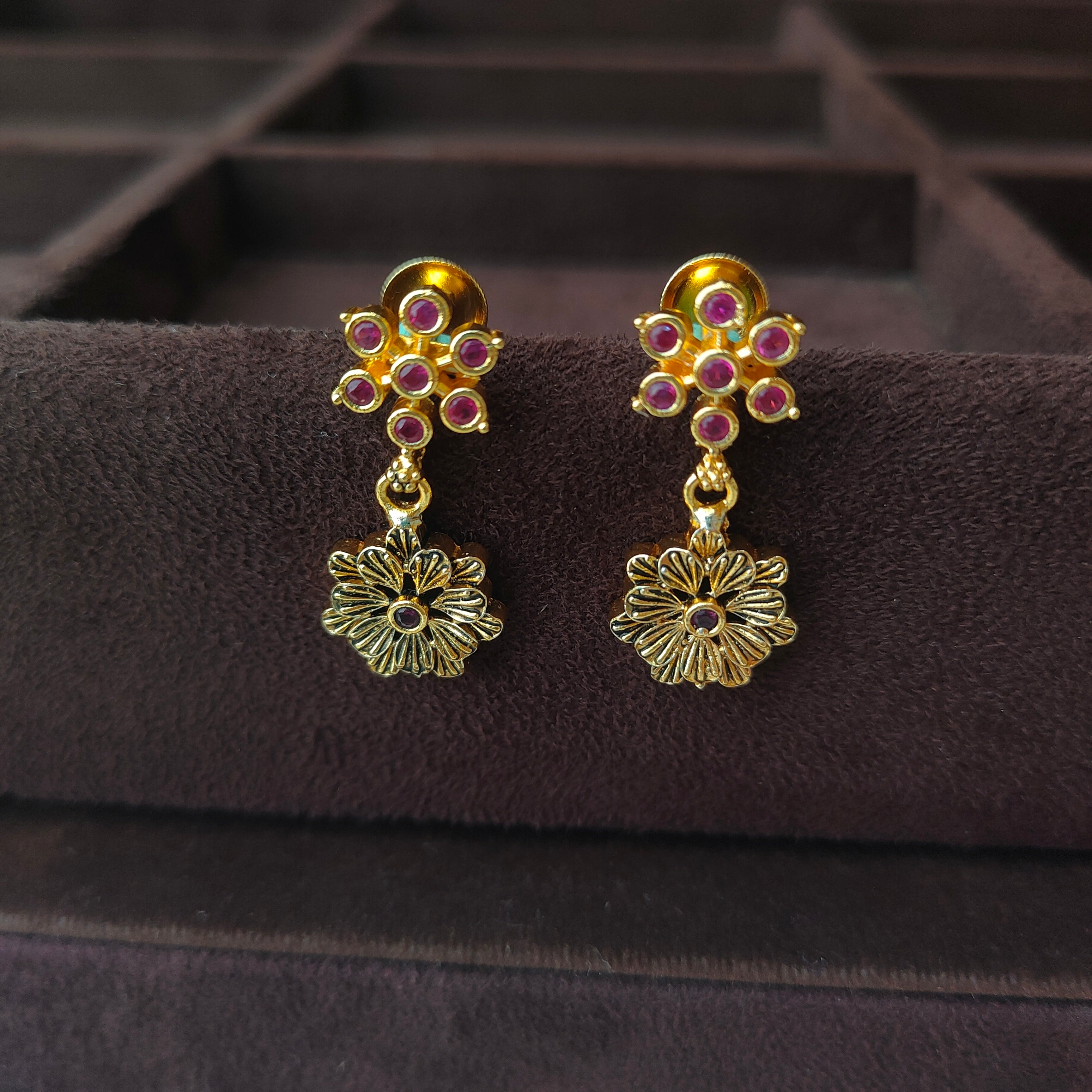 925 Silver Gold Plated Floral Earring -0089