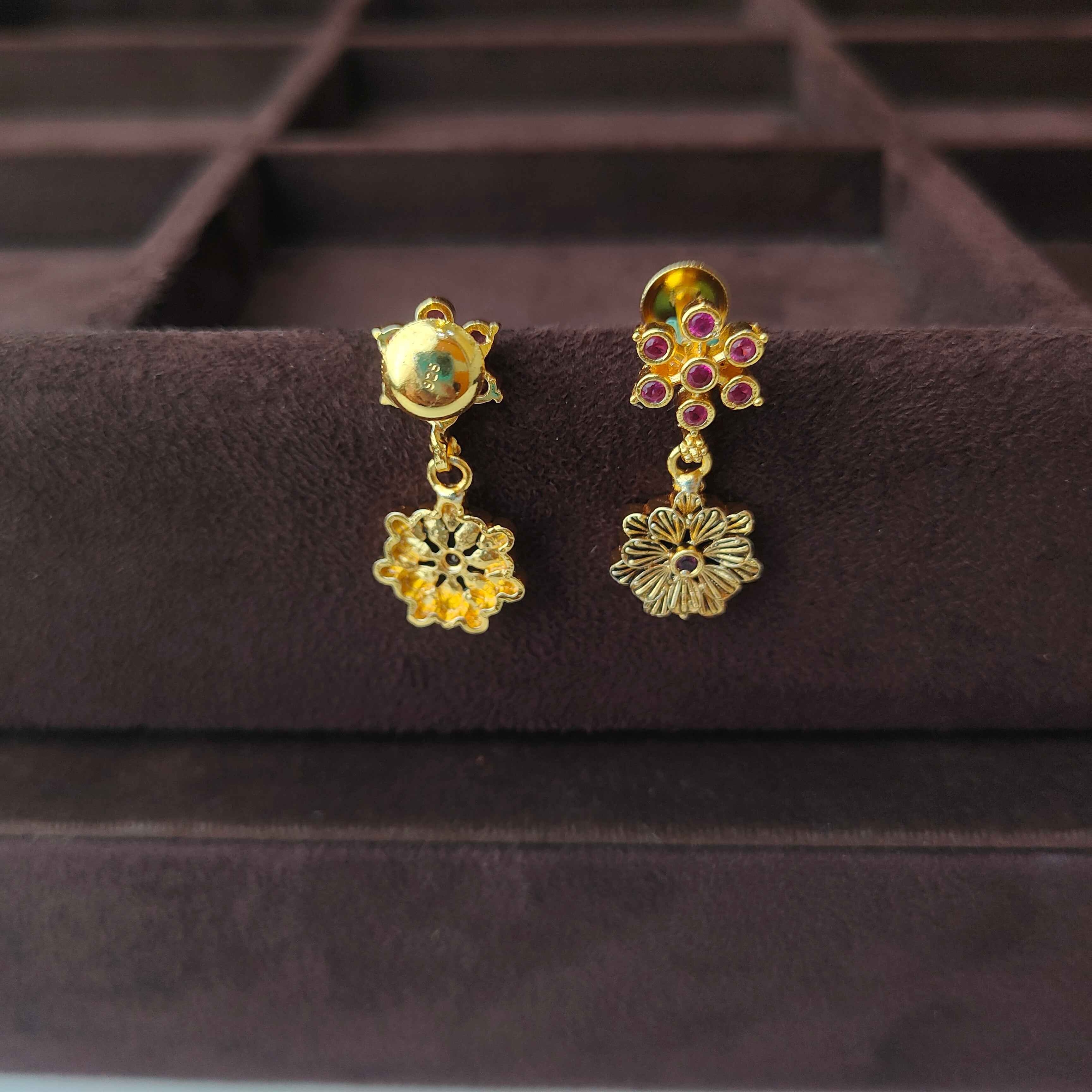 925 Silver Gold Plated Floral Earring -0089