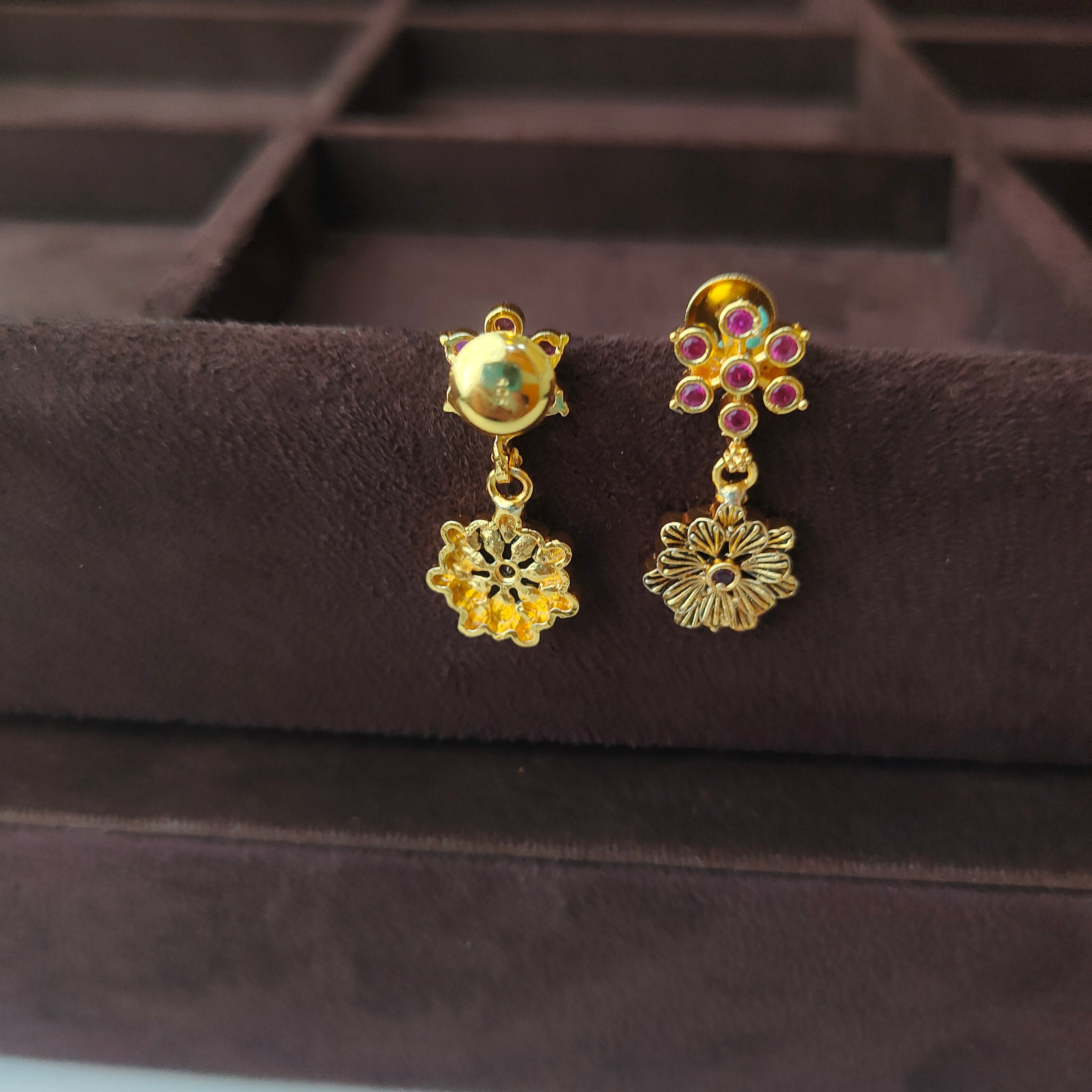 925 Silver Gold Plated Floral Earring -0089