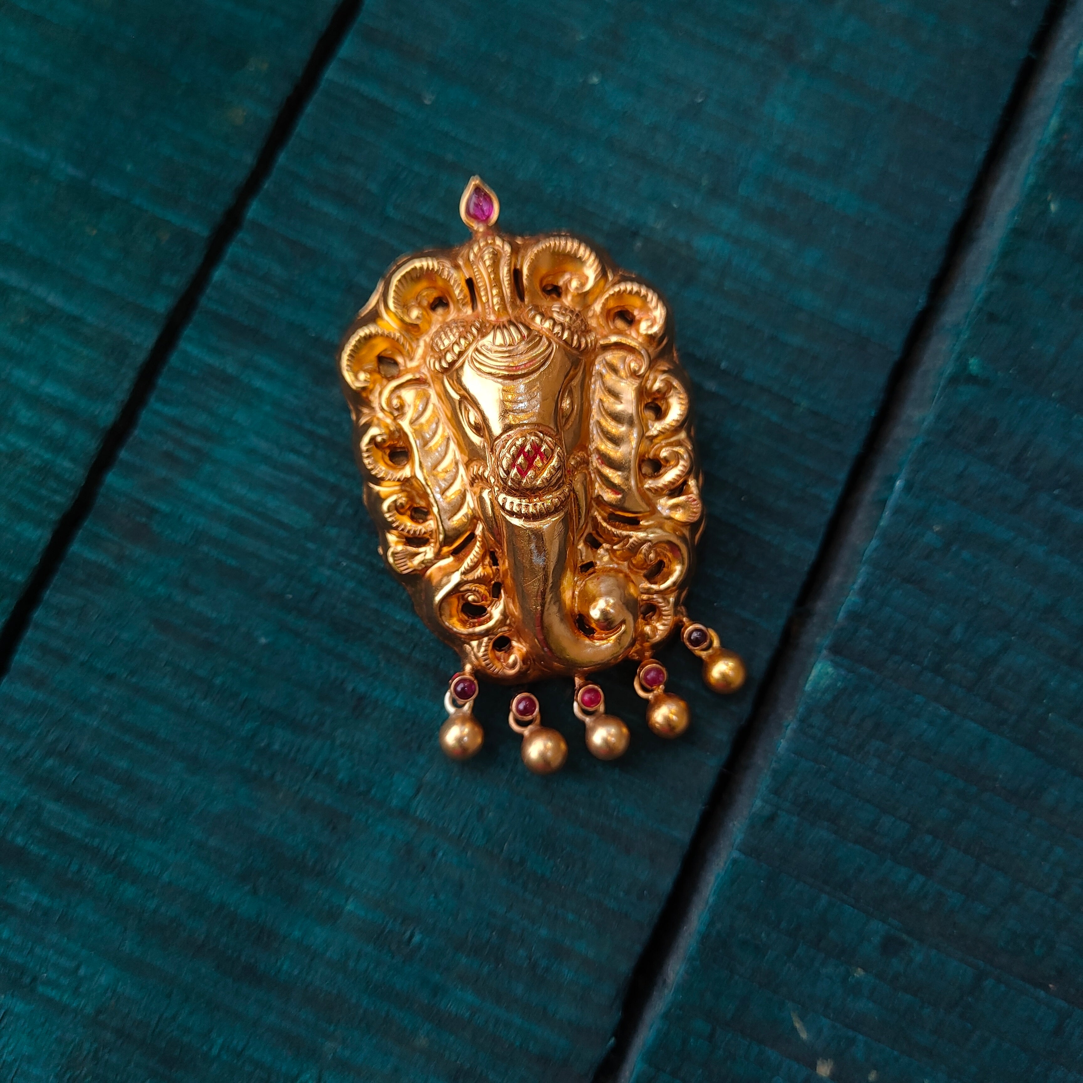 925 Silver Gold plated Ganesh Pendant-0088