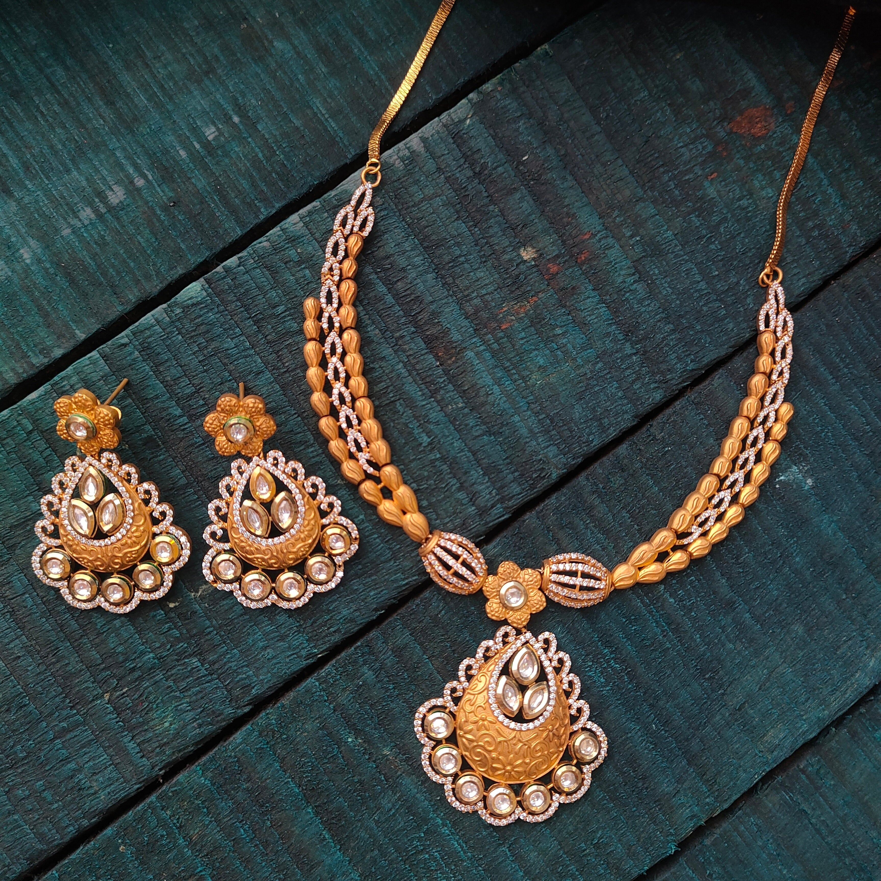 925 Silver Gold Plated Necklace With Earring -0310