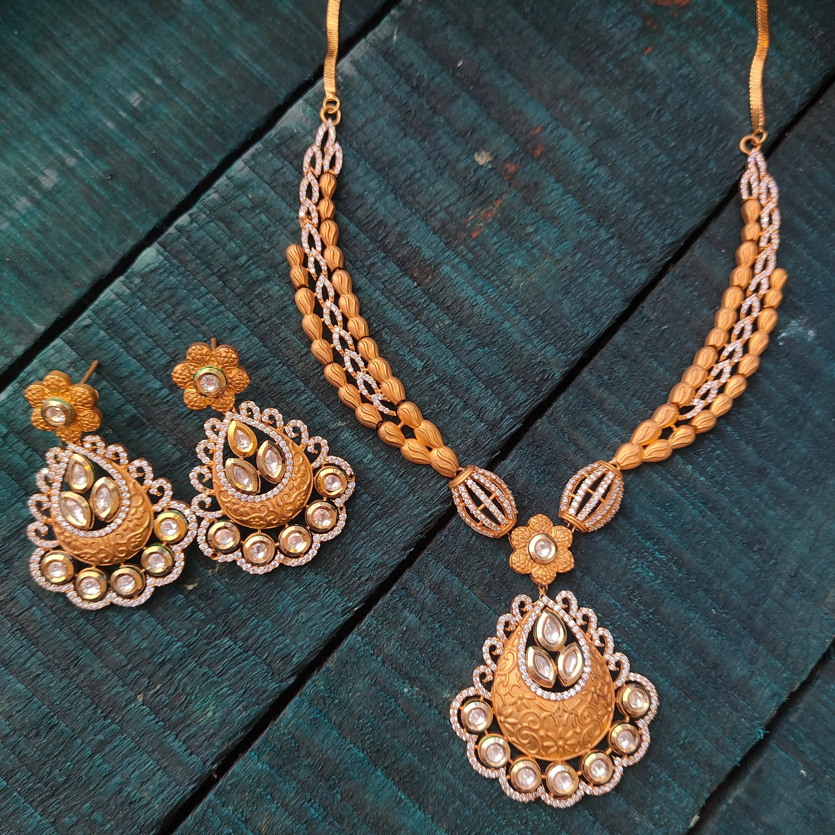 925 Silver Gold Plated Necklace With Earring -0310