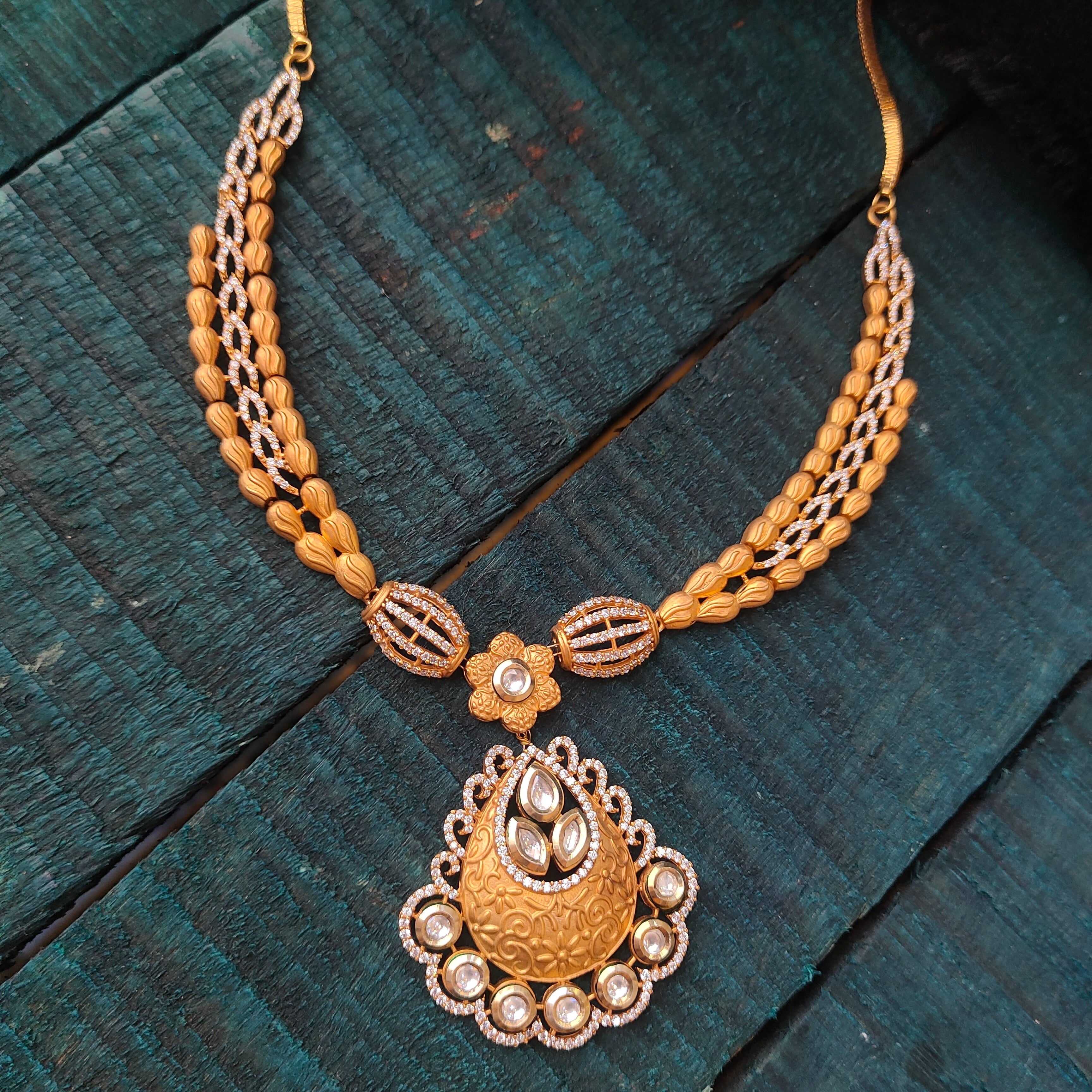 925 Silver Gold Plated Necklace With Earring -0310