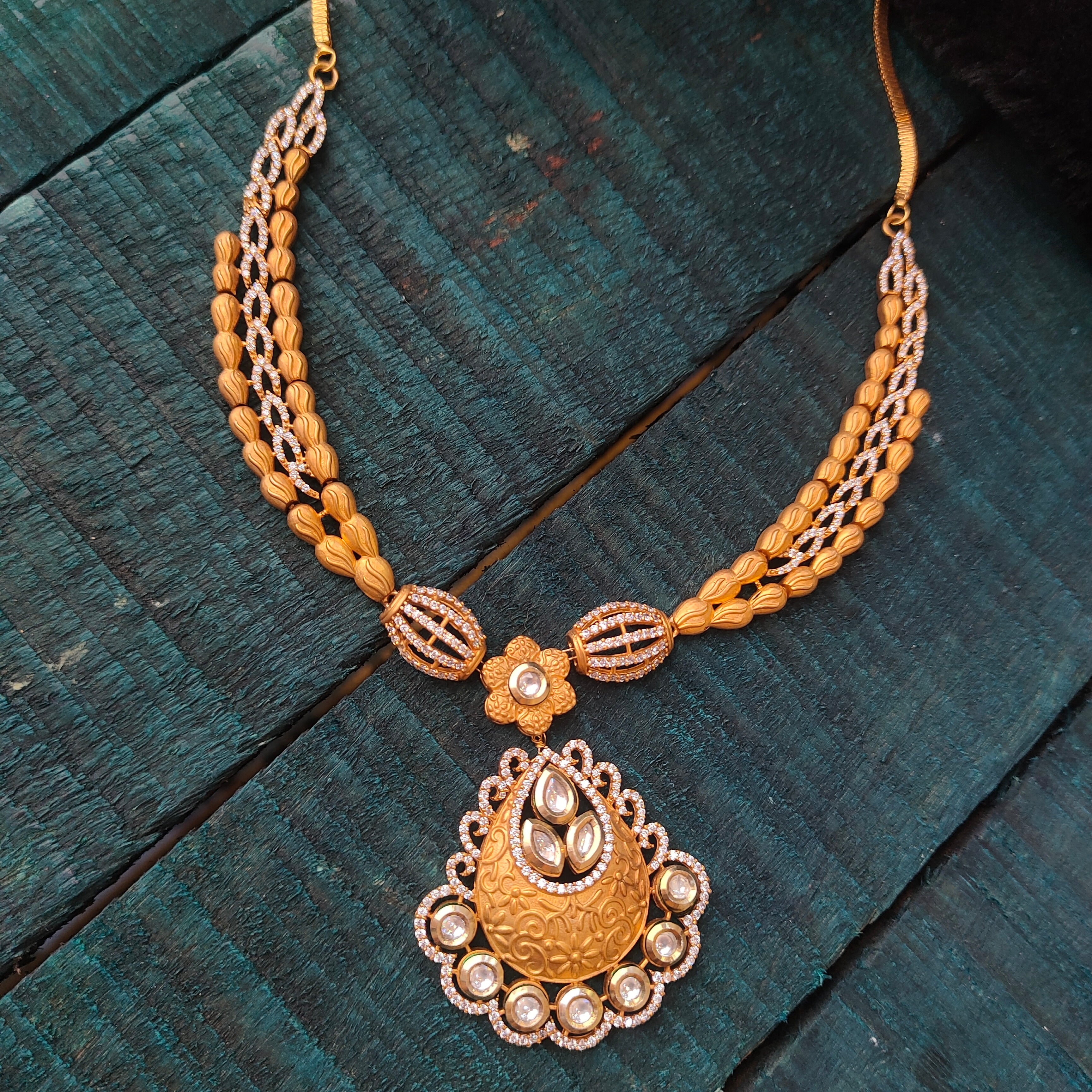 925 Silver Gold Plated Necklace With Earring -0310