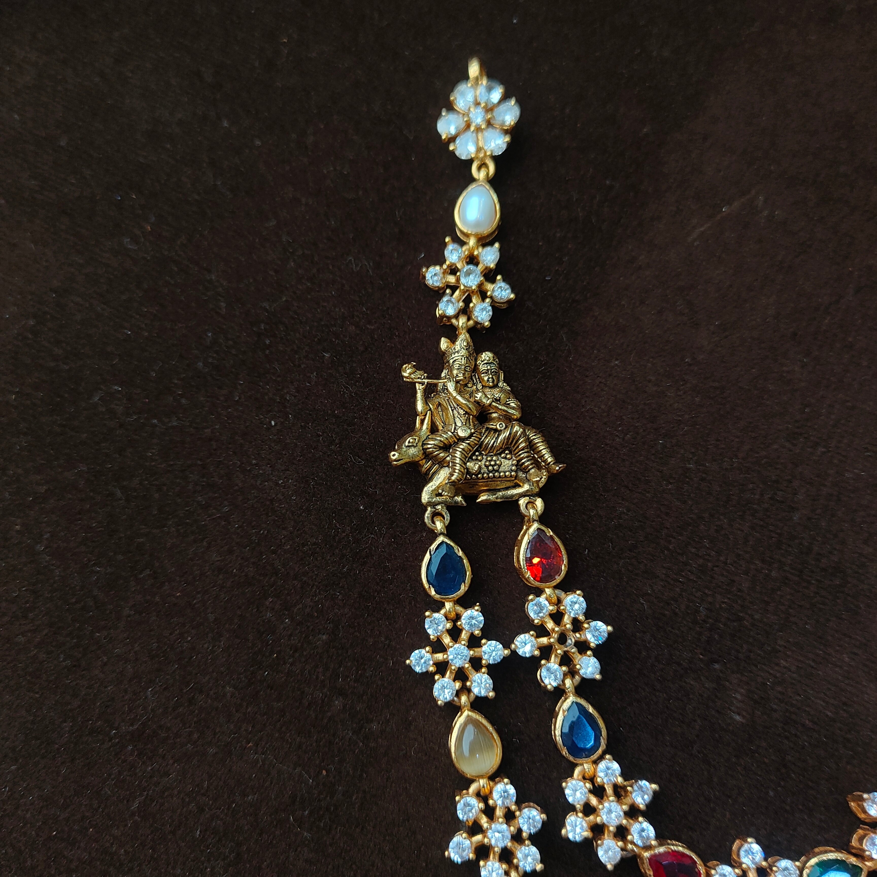 925 Silver Krishna Radha Navaratna Necklace set-1464