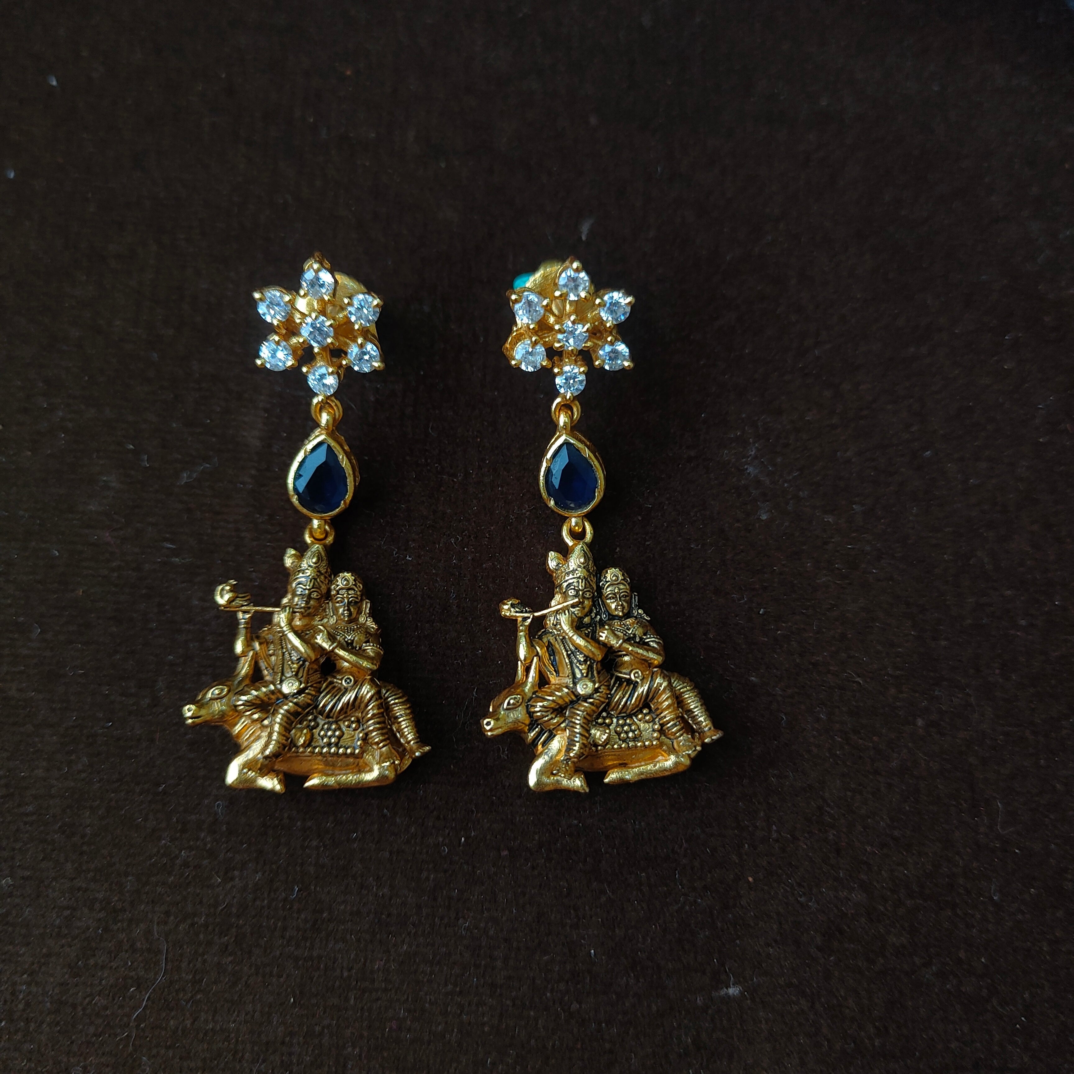 925 Silver Krishna Radha Navaratna Necklace set-1464