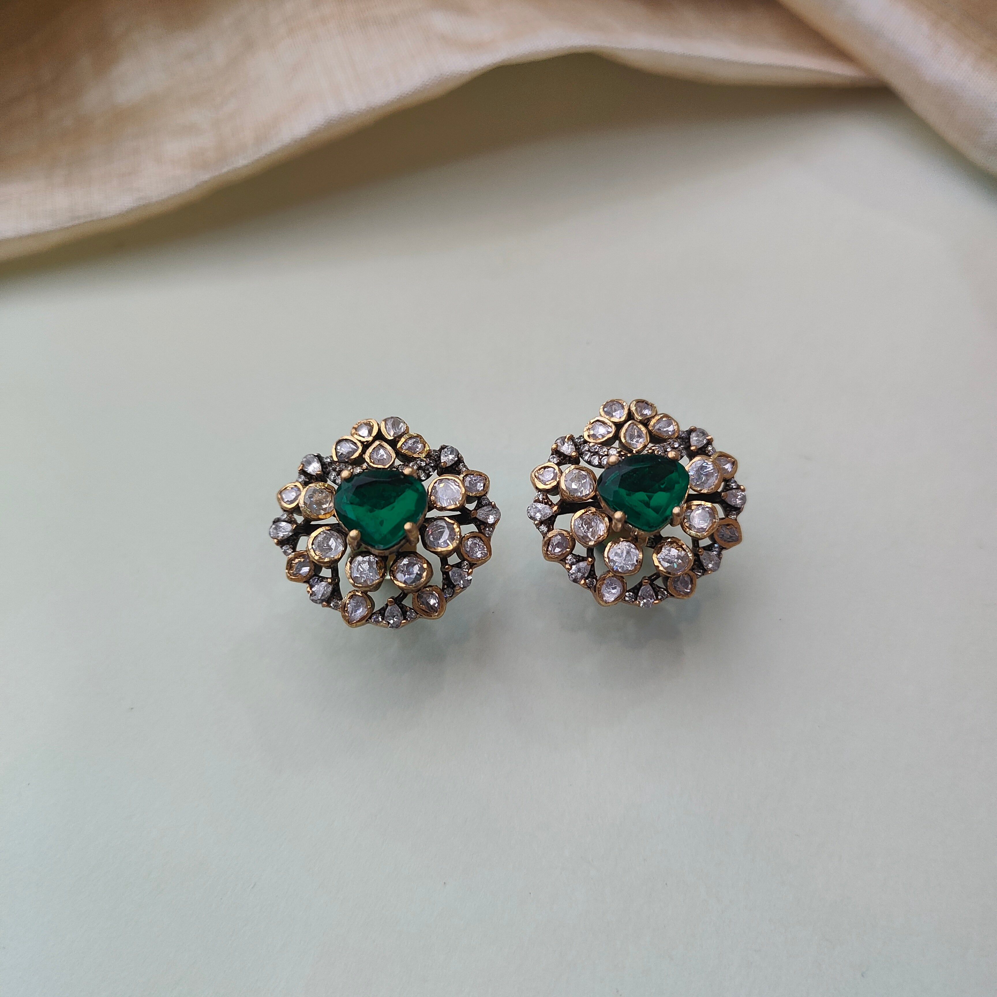 925 Silver Victorian Emerald Choker With Earrings -0164