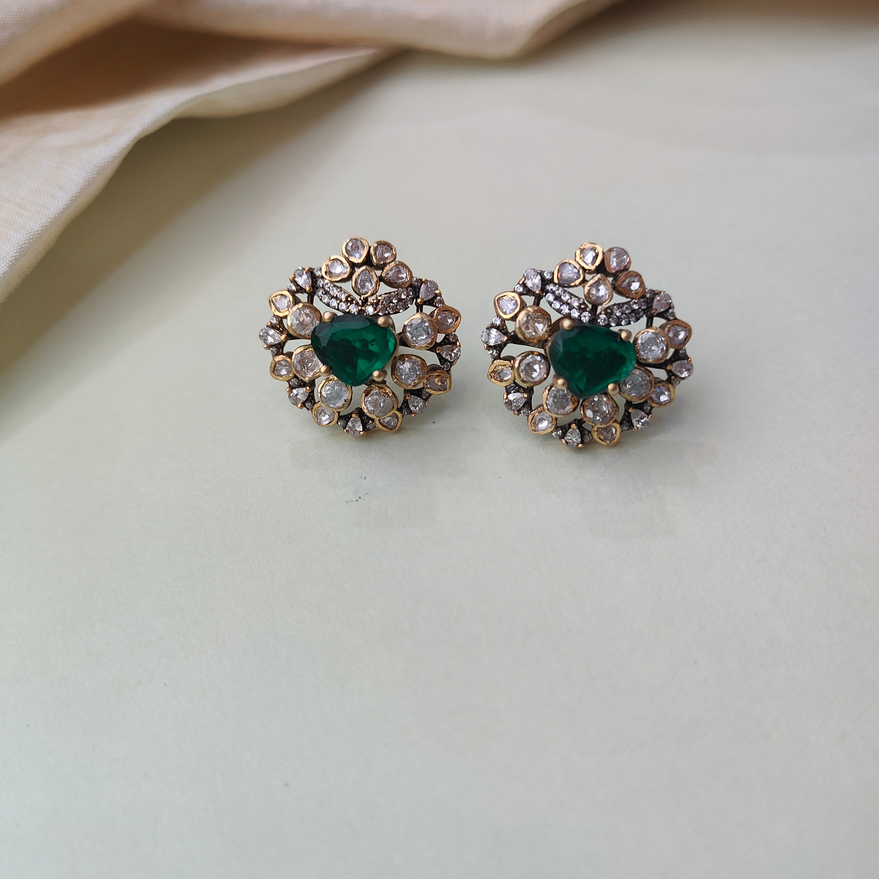 925 Silver Victorian Emerald Choker With Earrings -0164