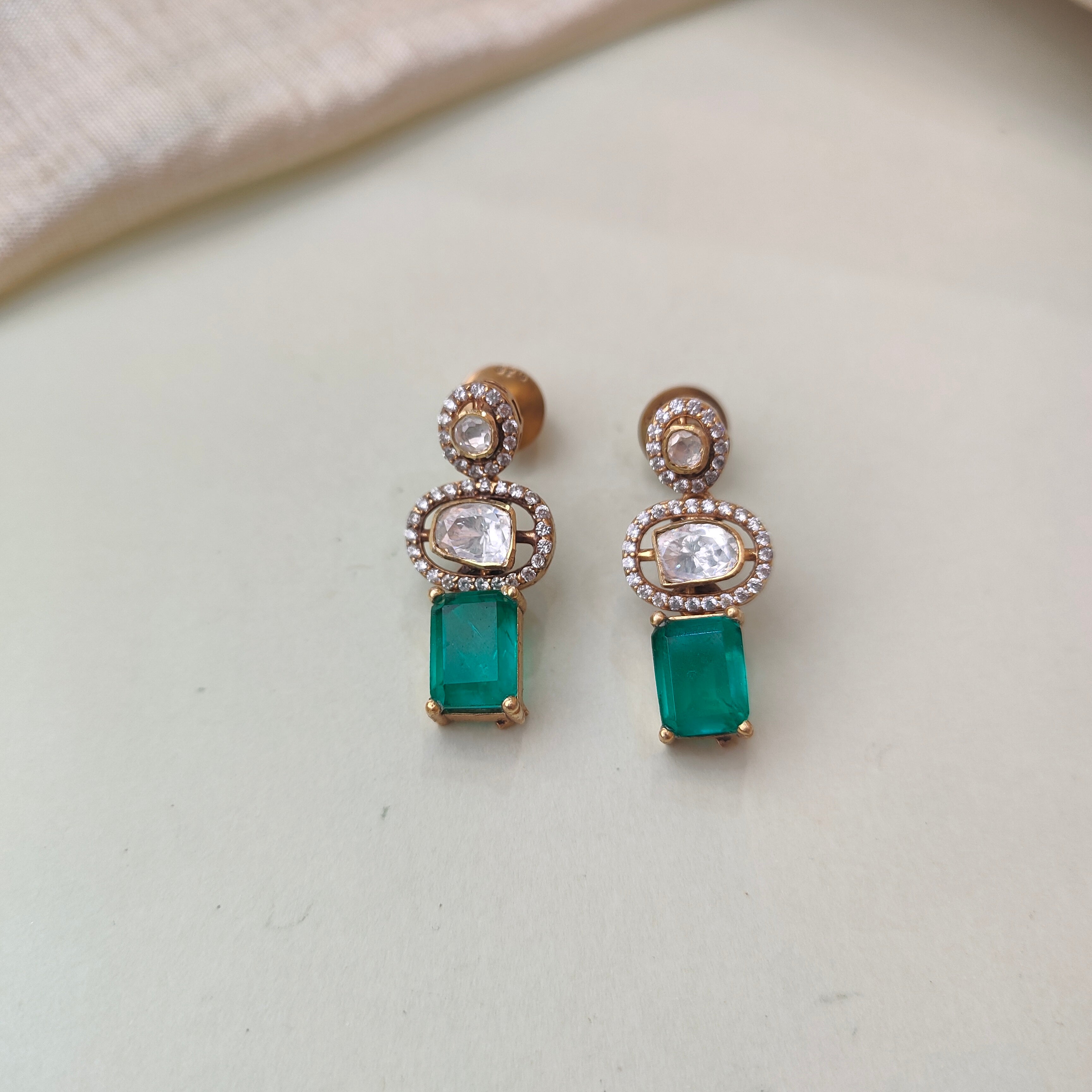 925 Silver Victorian Emerald Choker With Earrings -0154