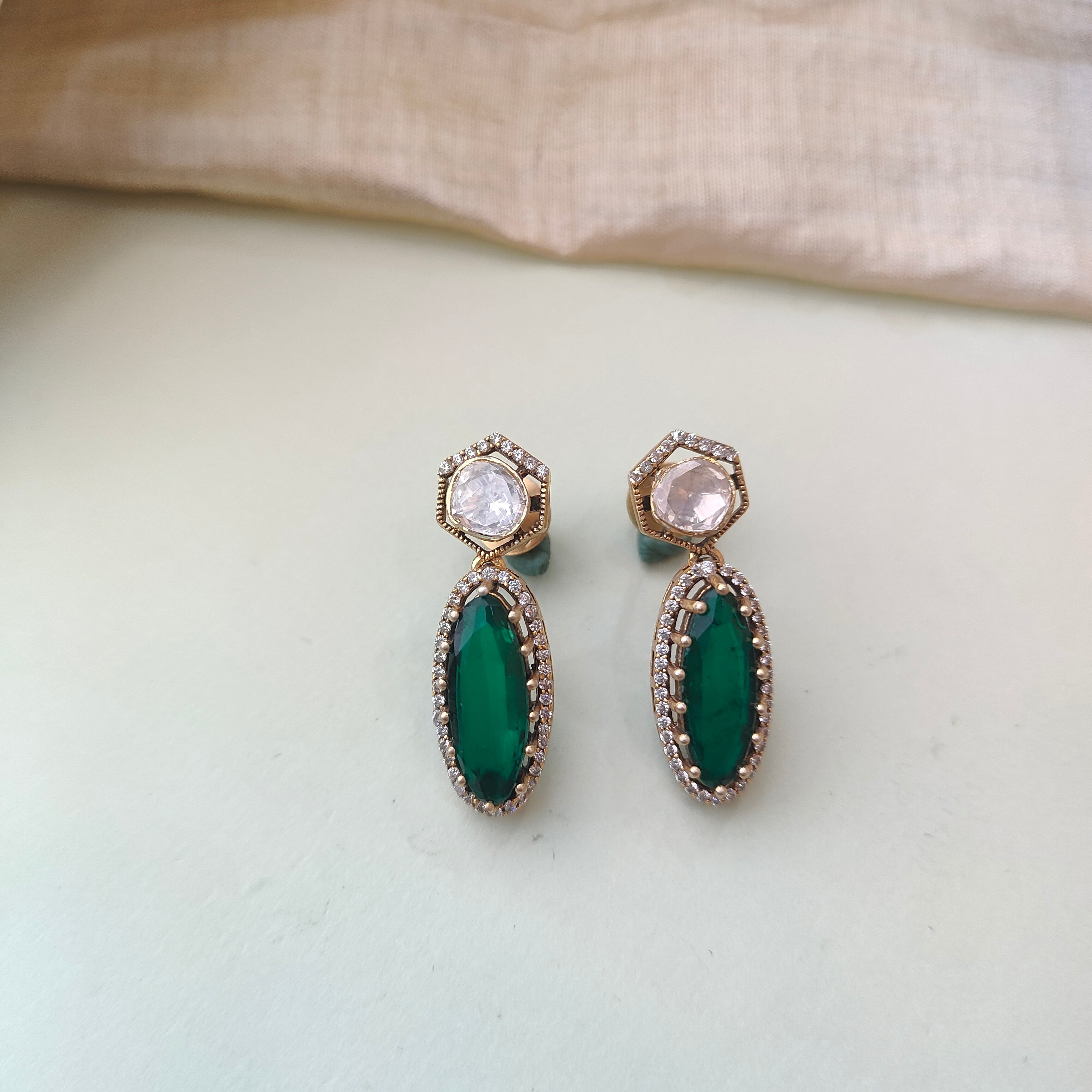 925 Silver Kundan Emerald Necklace With Earrings -0163