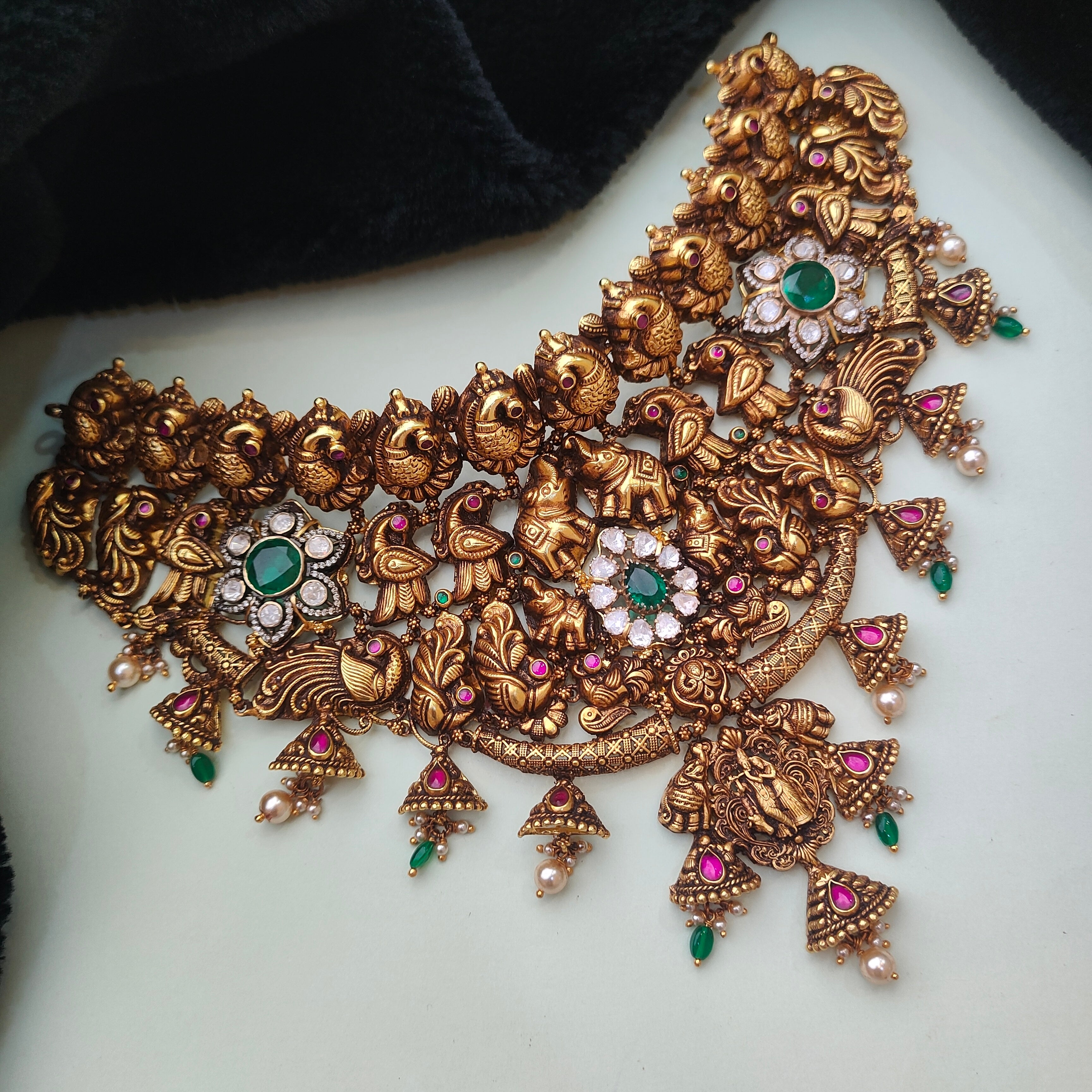 925 Silver Gold Plated Nakshi Choker - 0194