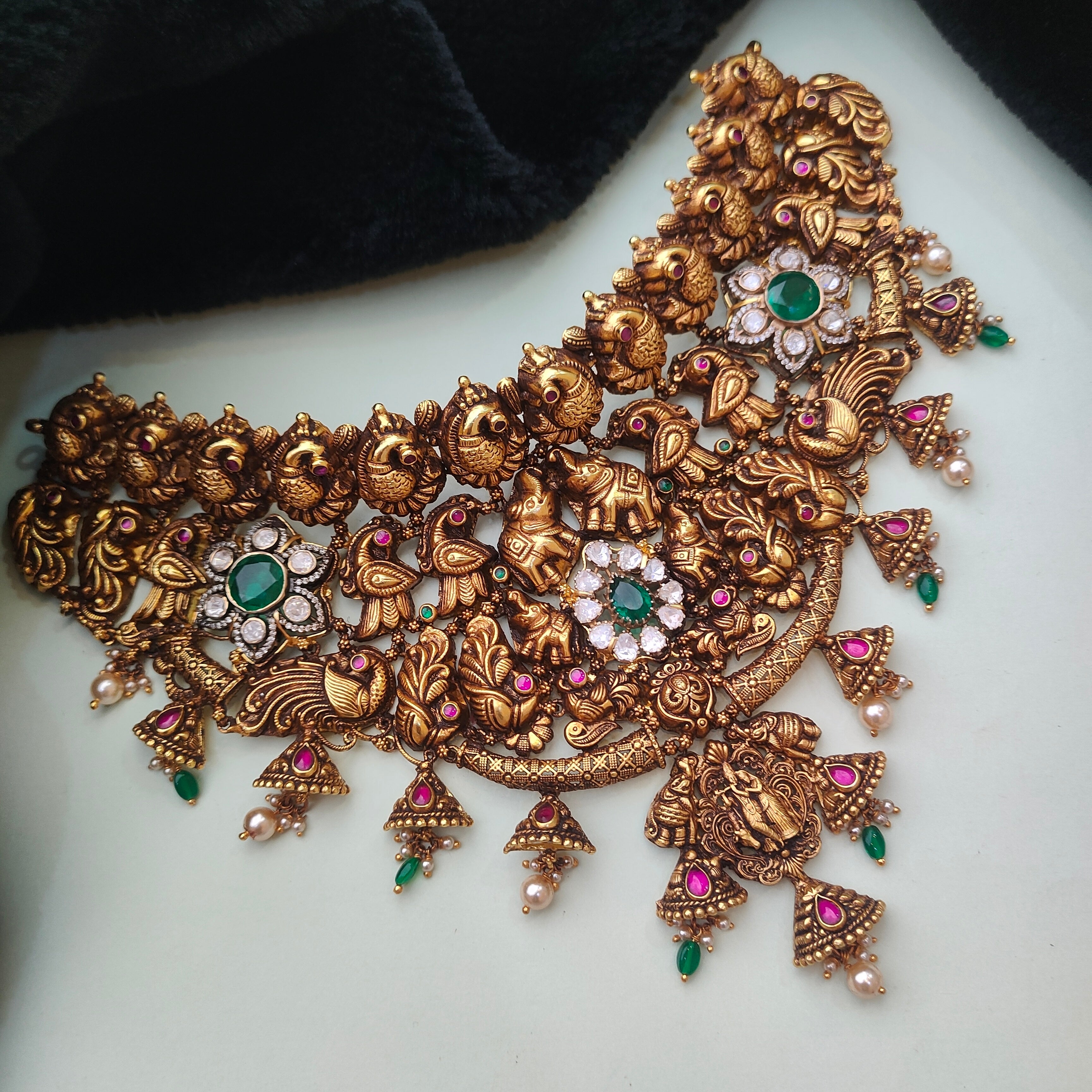 925 Silver Gold Plated Nakshi Choker - 0194