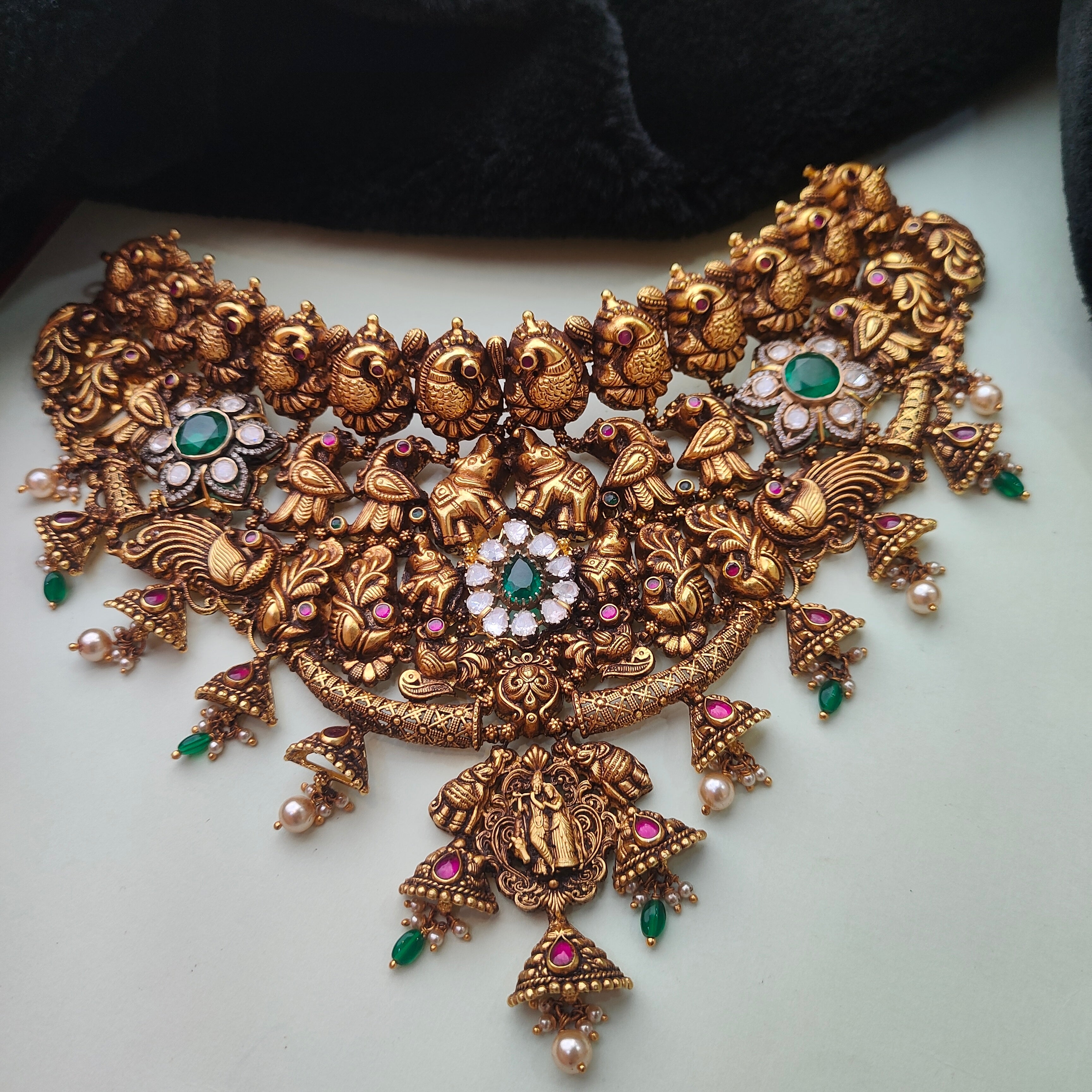 925 Silver Gold Plated Nakshi Choker - 0194