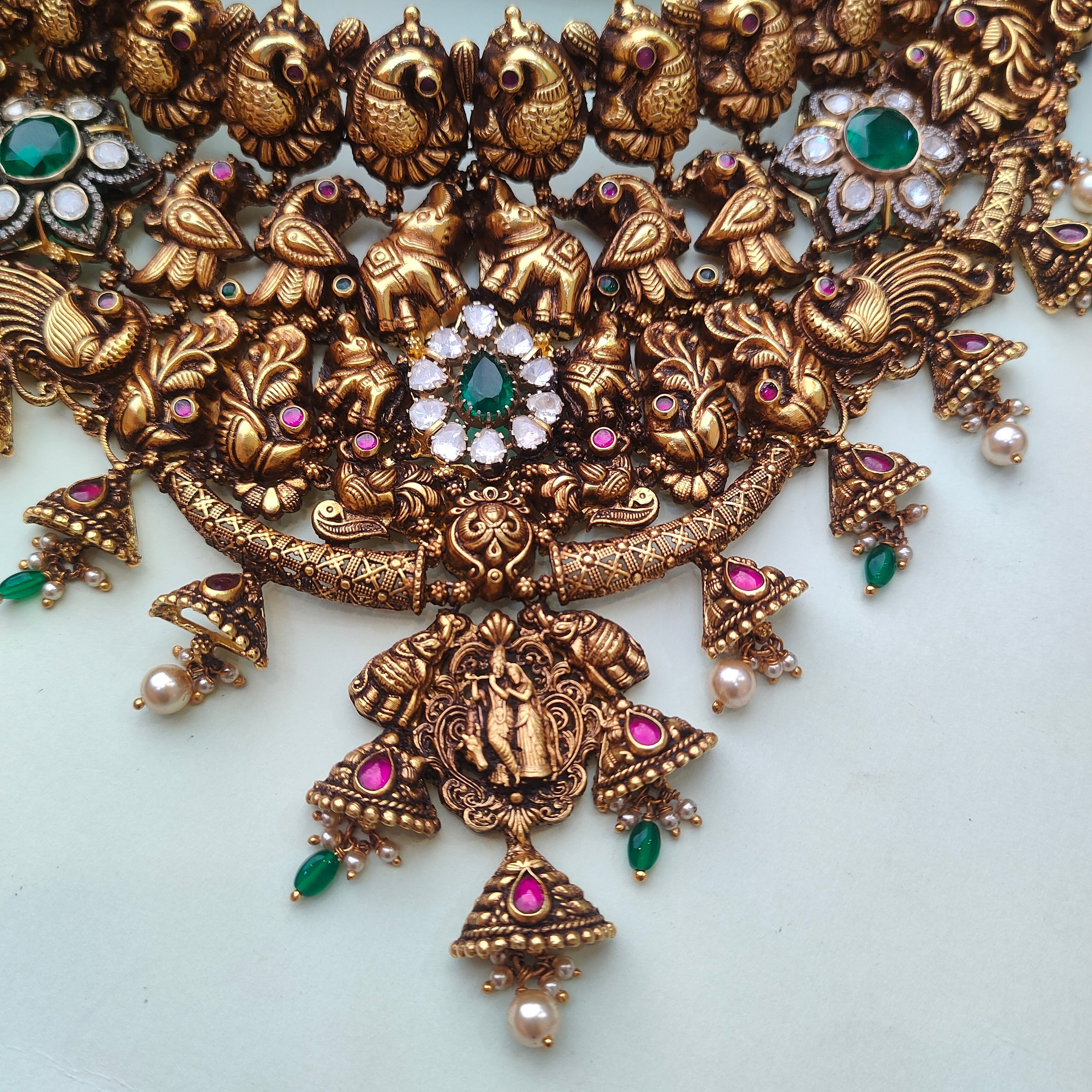 925 Silver Gold Plated Nakshi Choker - 0194