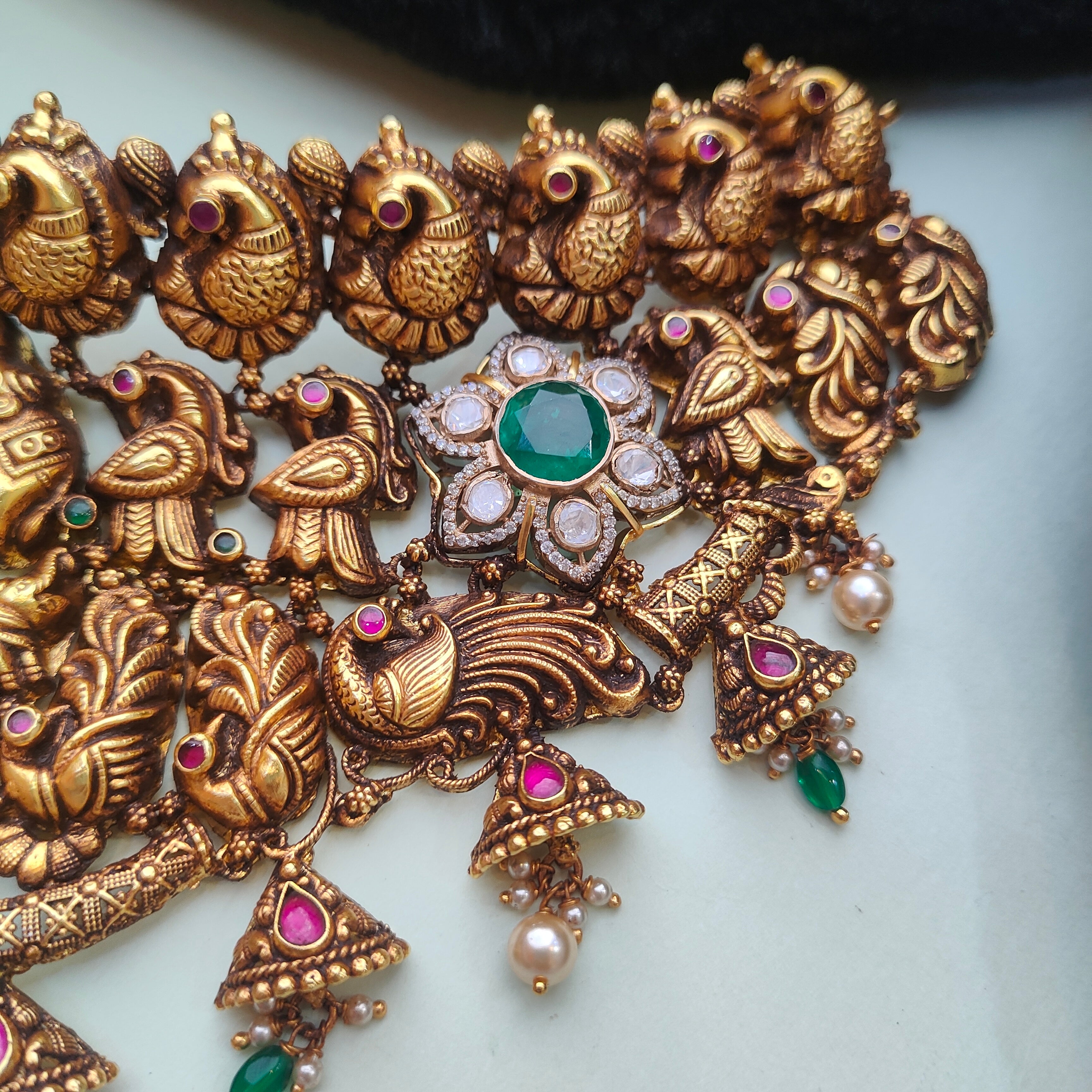 925 Silver Gold Plated Nakshi Choker - 0194