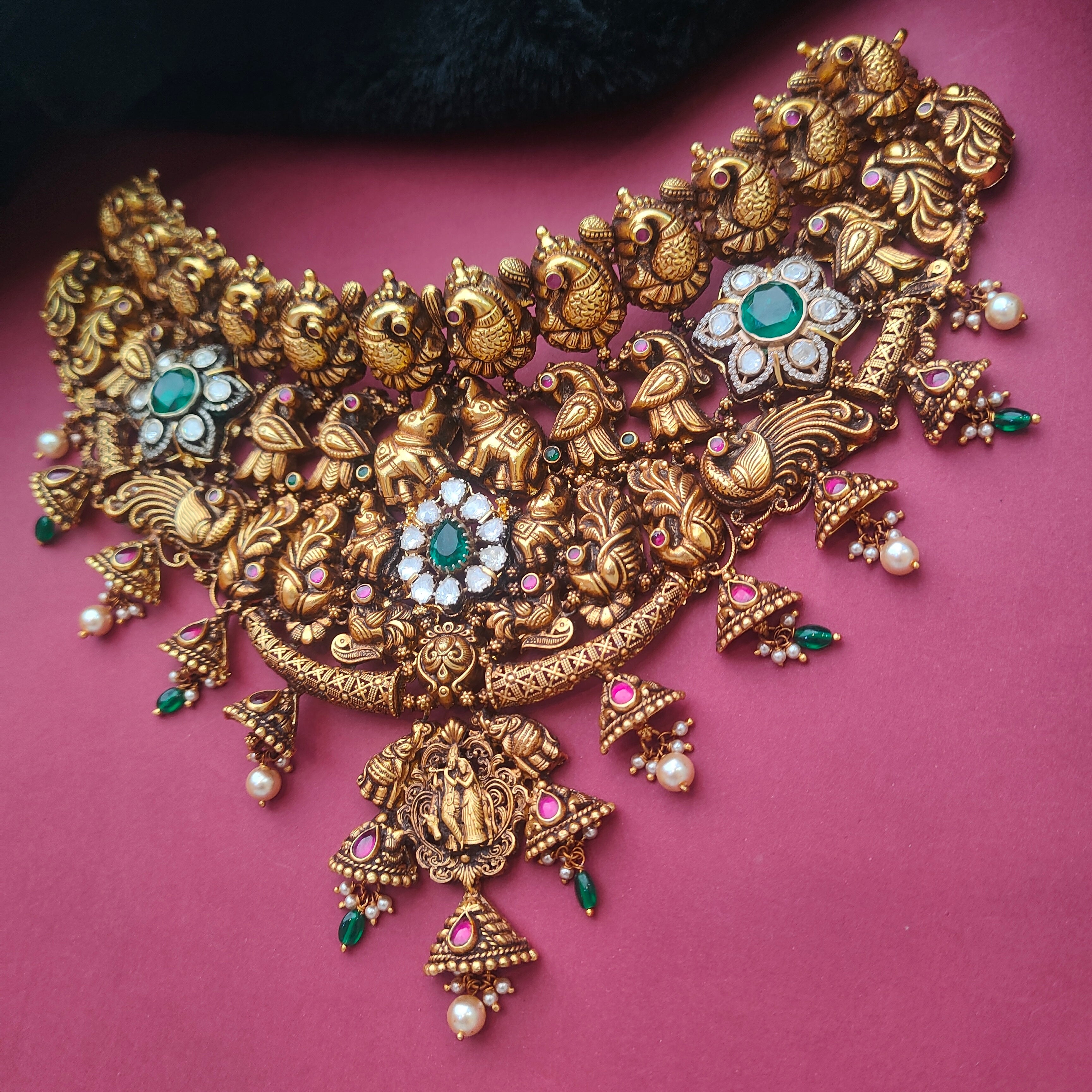 925 Silver Gold Plated Nakshi Choker - 0194