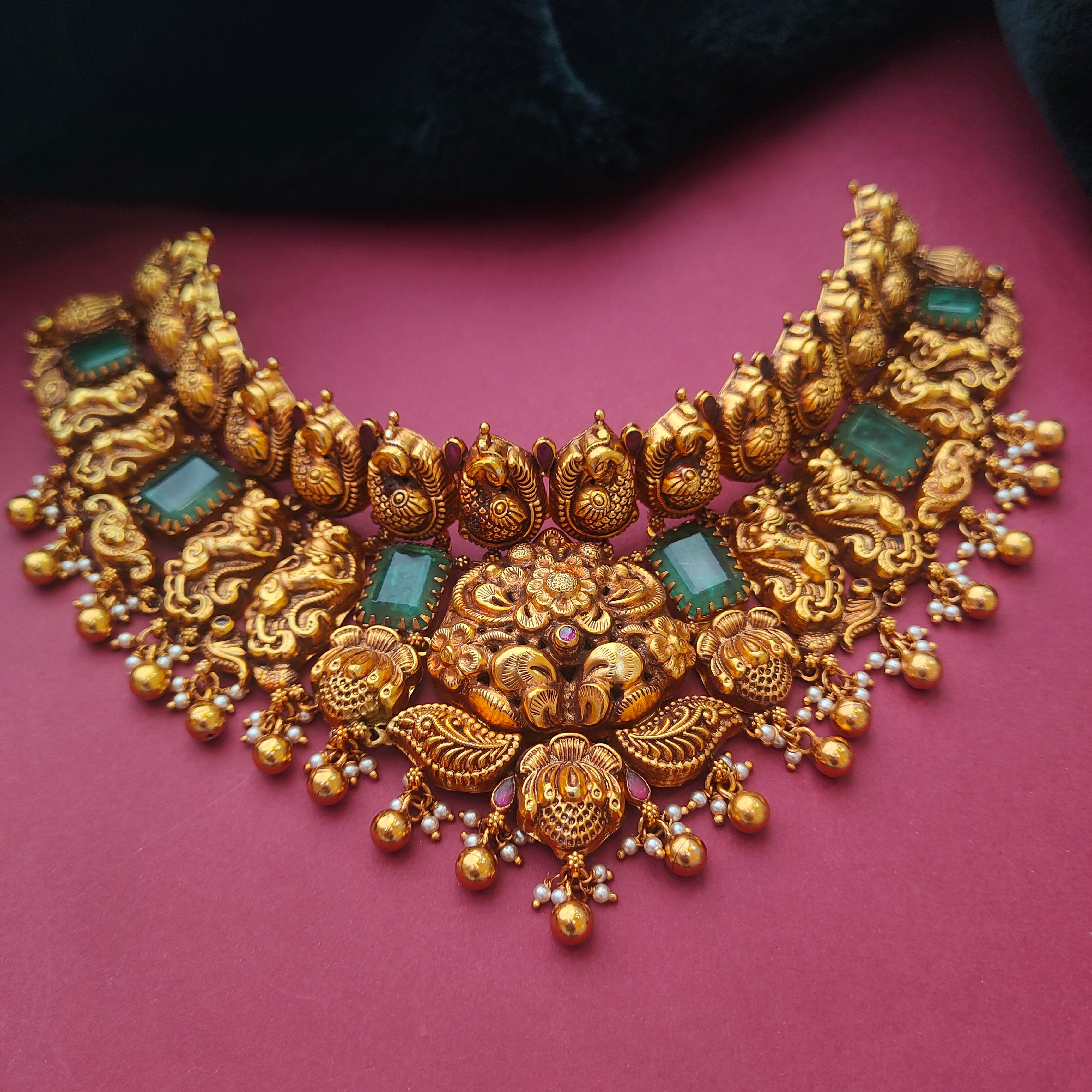 925 Silver Gold Plated Nakshi Choker - 0193