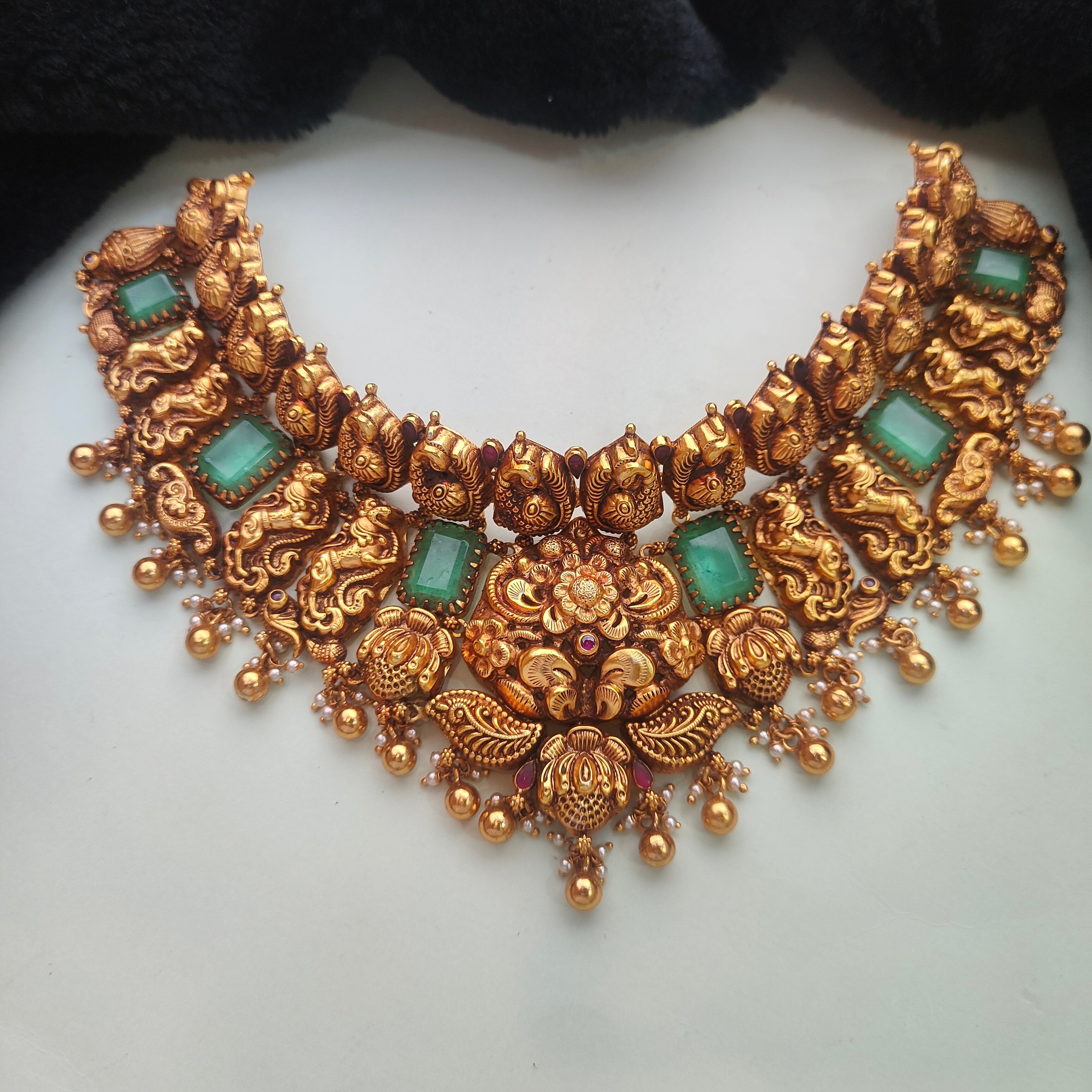 925 Silver Gold Plated Nakshi Choker - 0193