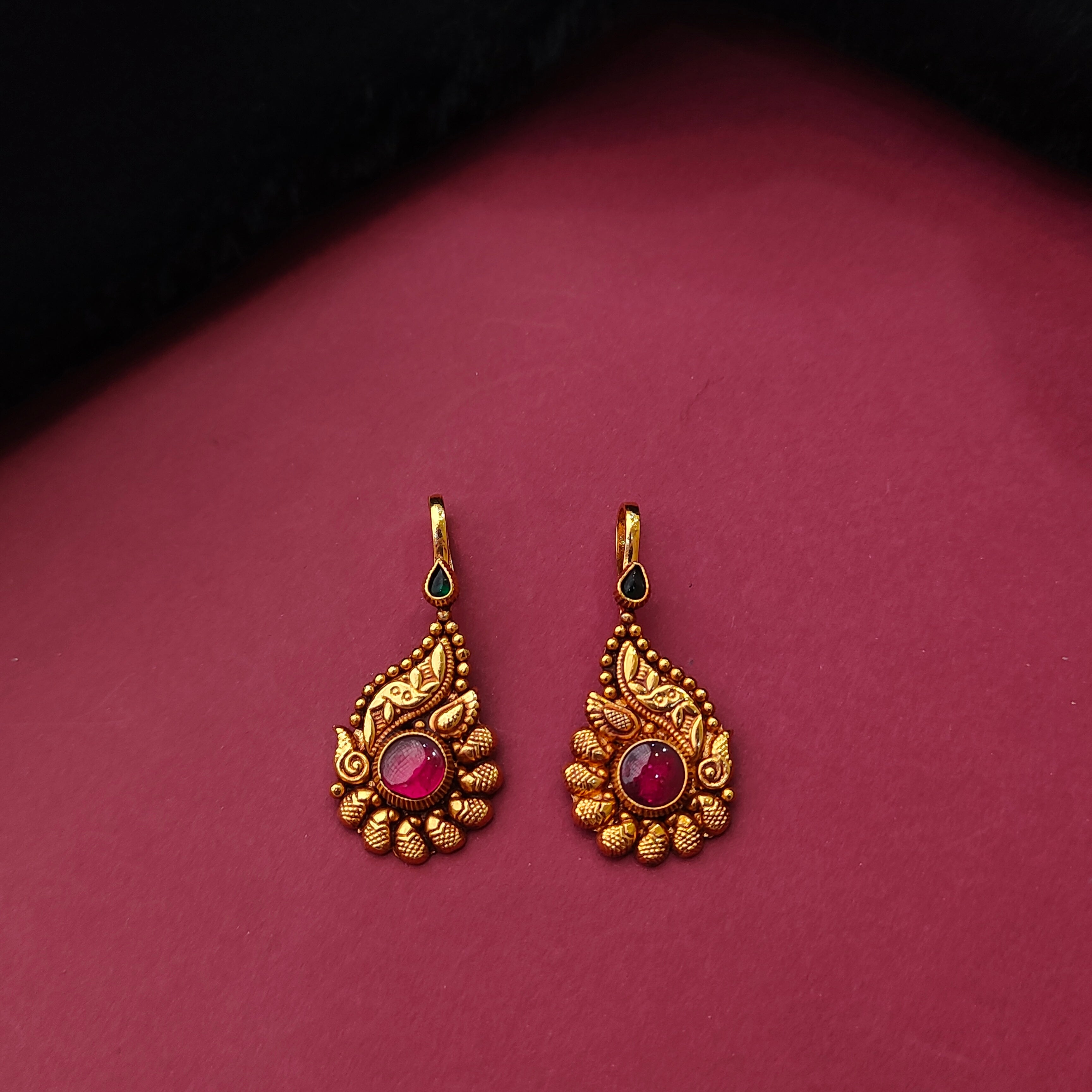 925 Silver Gold Plated Ruby Bugadi  -0110