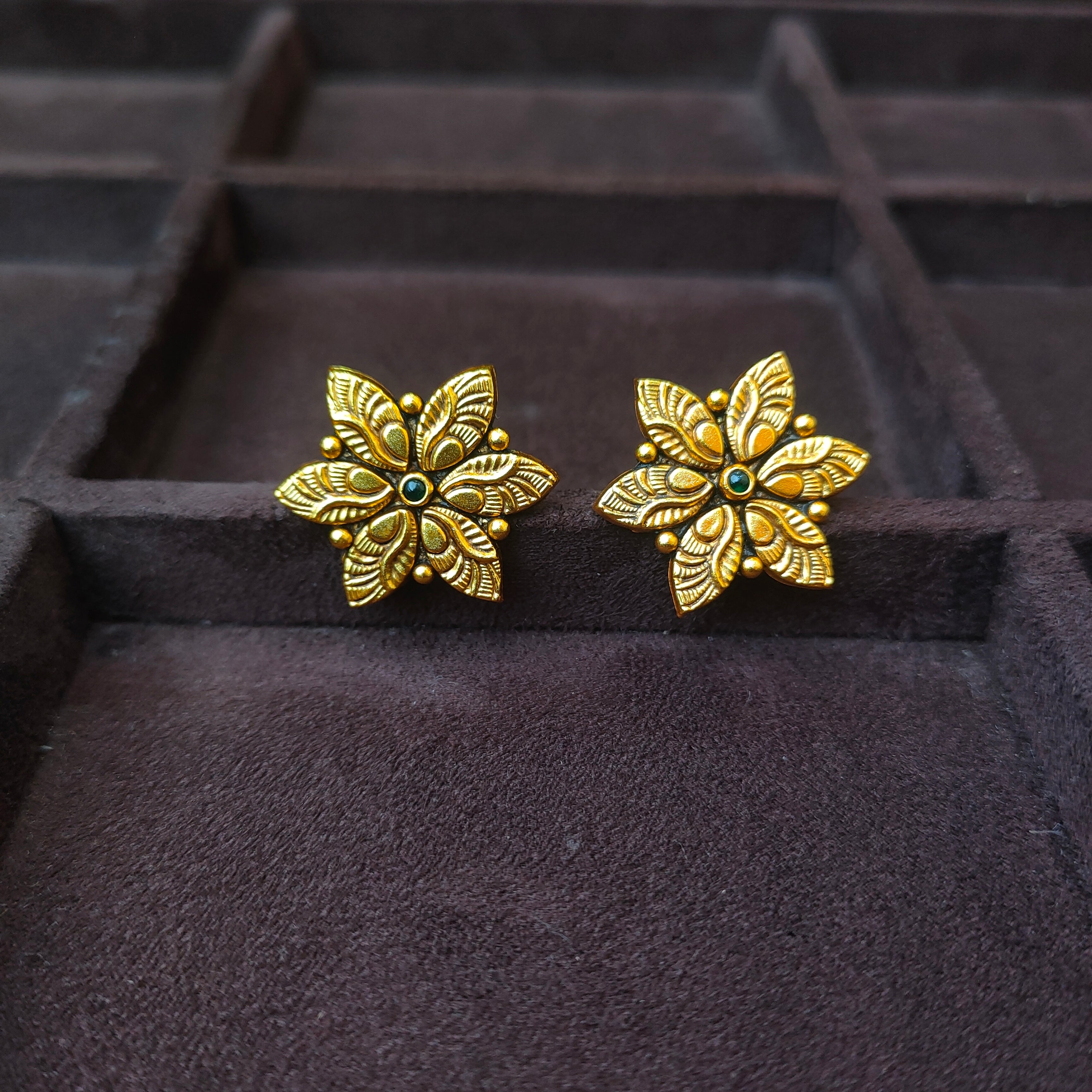 925 Silver Gold Plated Flower Earstud -0185