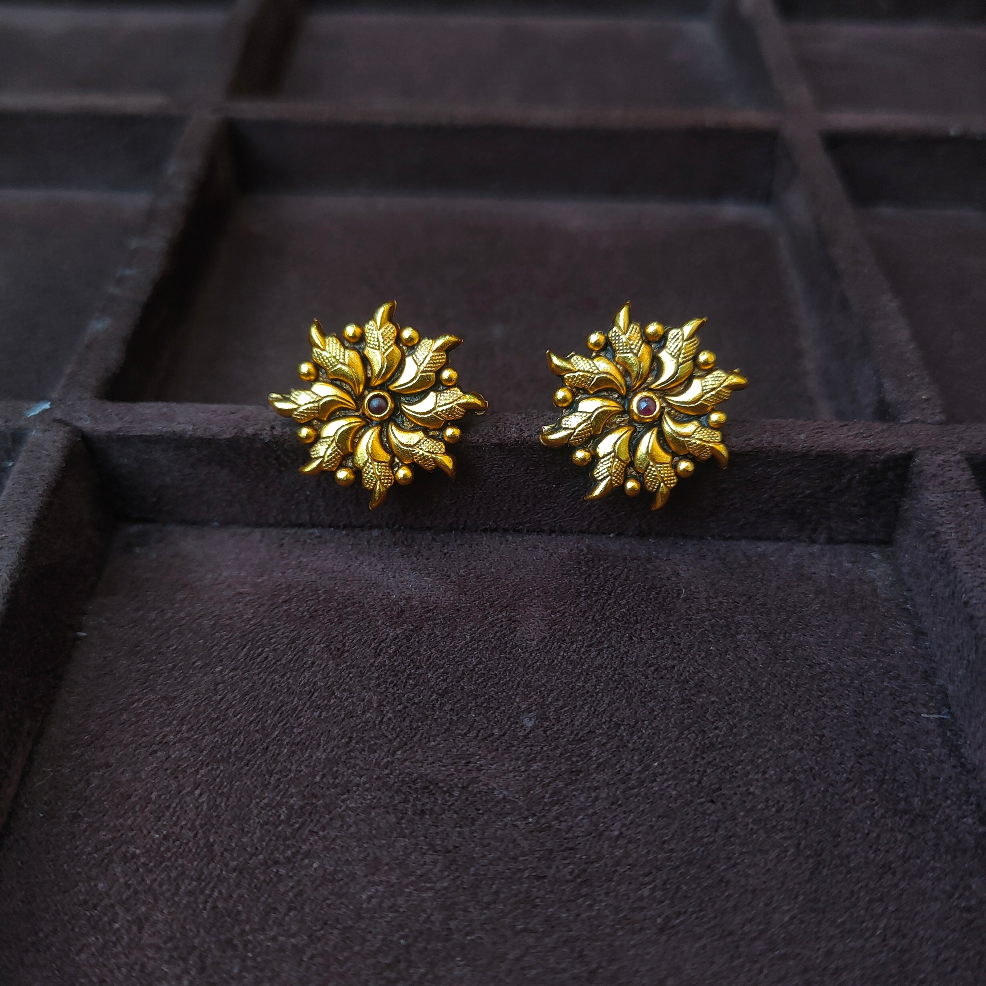 925 Silver Gold Plated Flower Earstud -0180