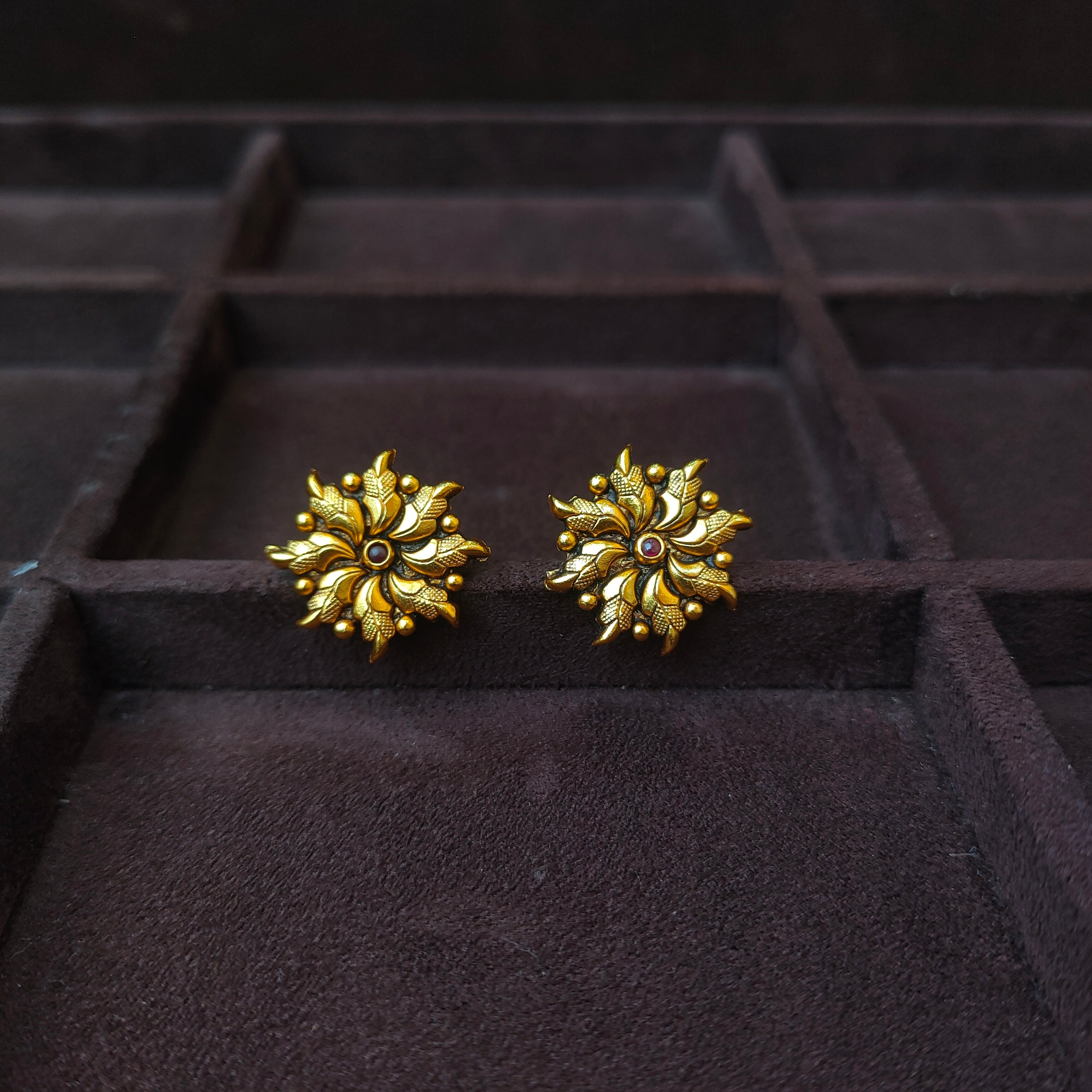 925 Silver Gold Plated Flower Earstud -0180