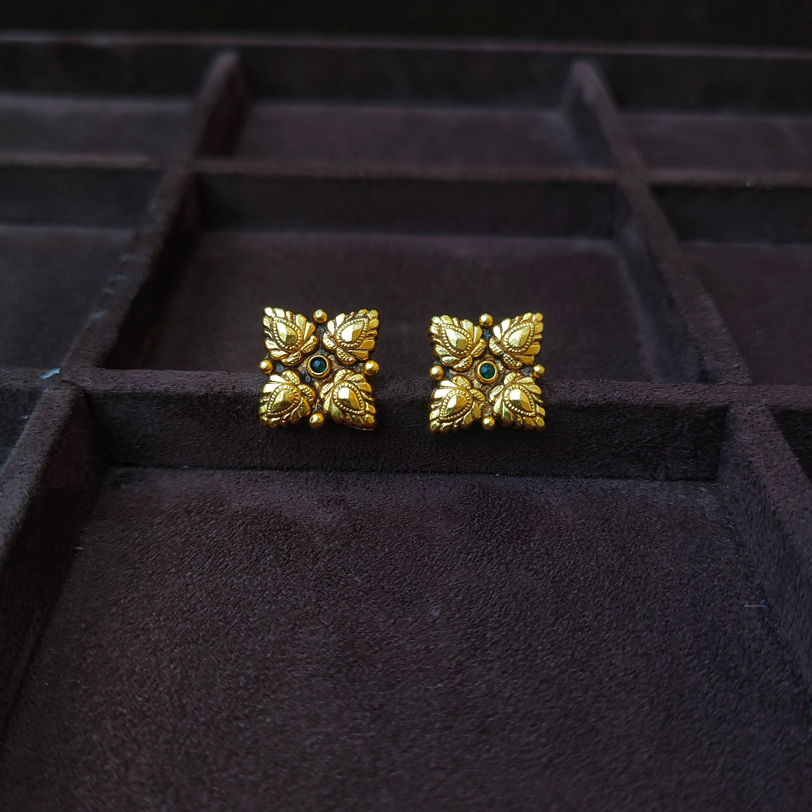 925 Silver Gold Plated Flower Earstud -0178