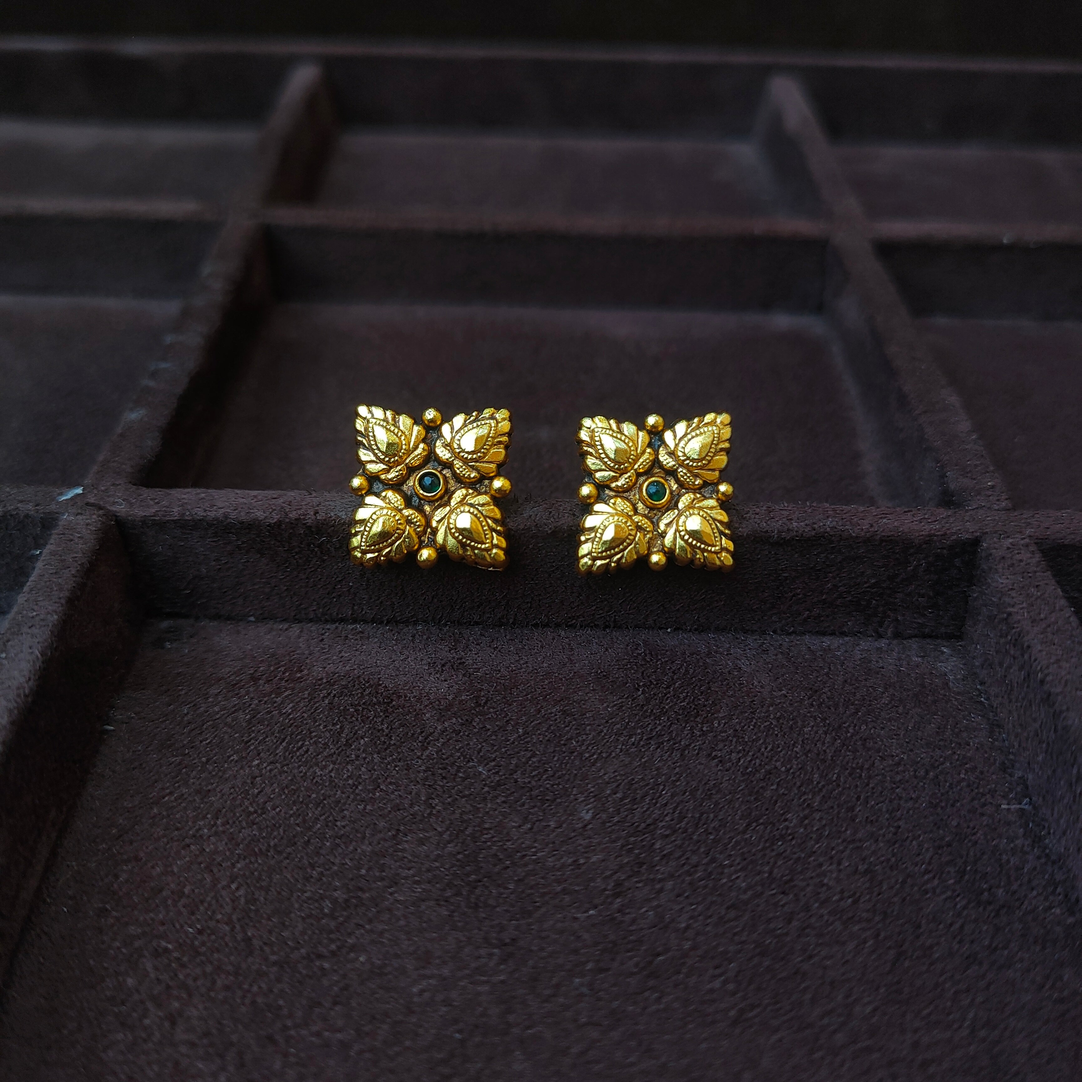 925 Silver Gold Plated Flower Earstud -0178