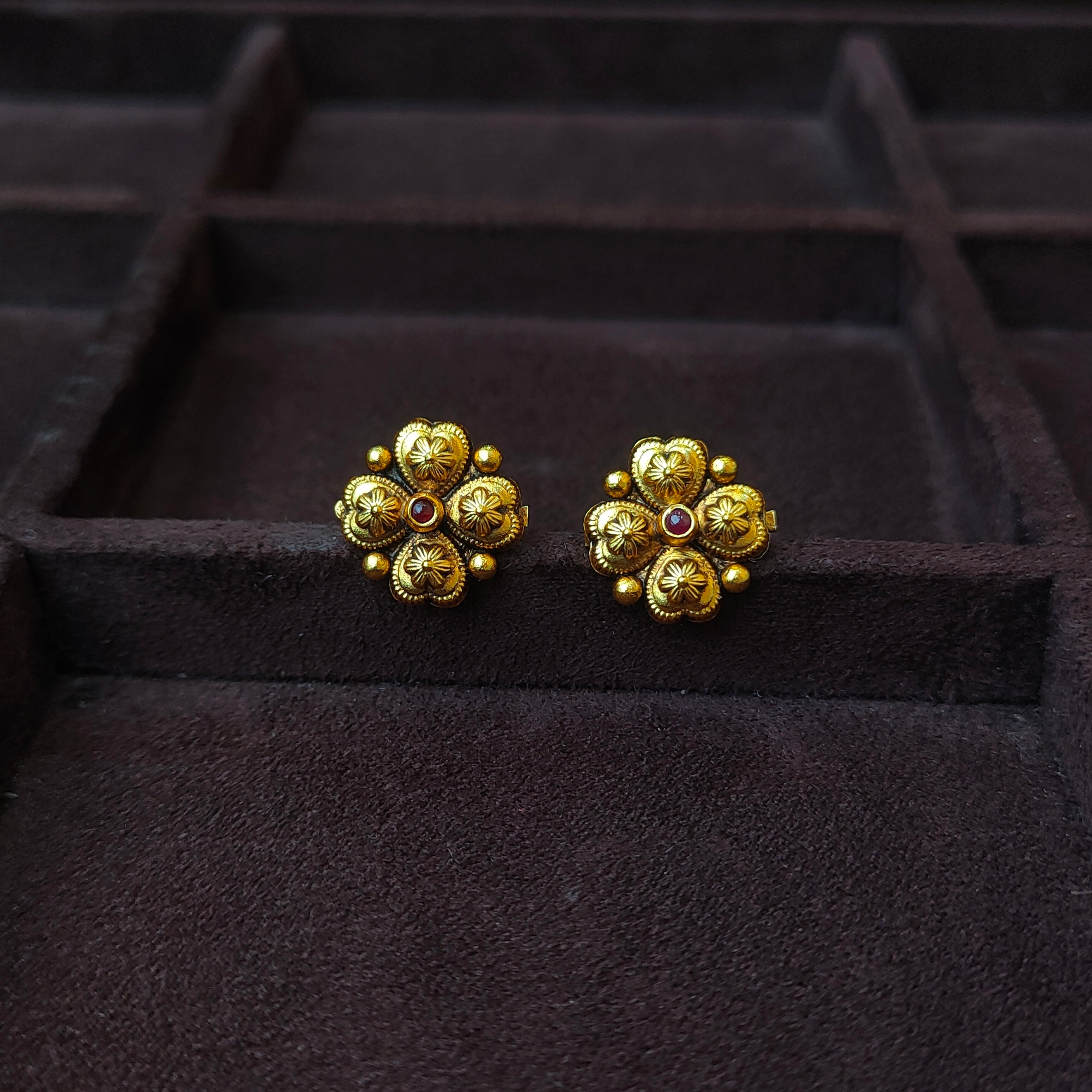 925 Silver Gold Plated Flower Earstud -0176