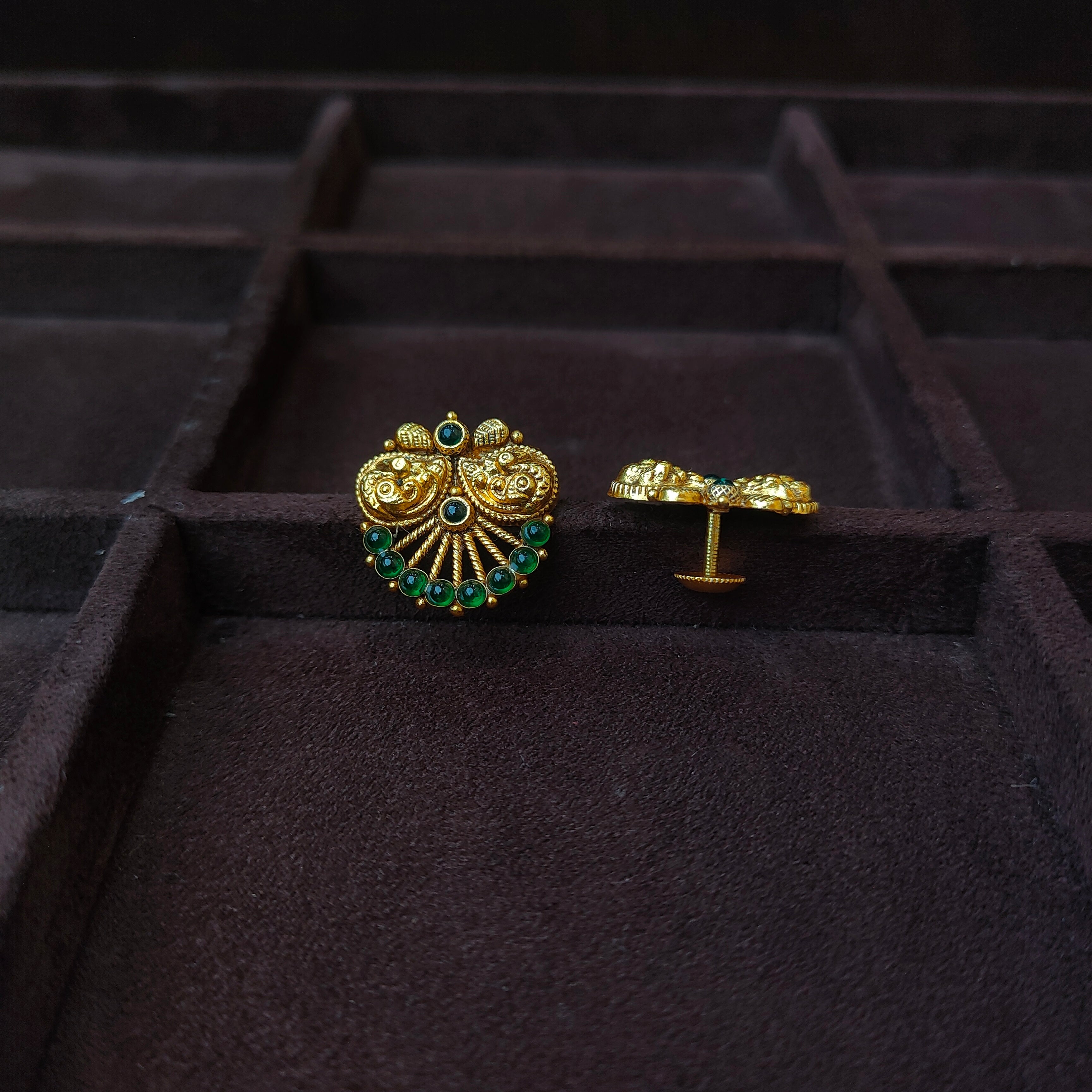 925 Silver Gold Plated Nakshi Ear stud -0173