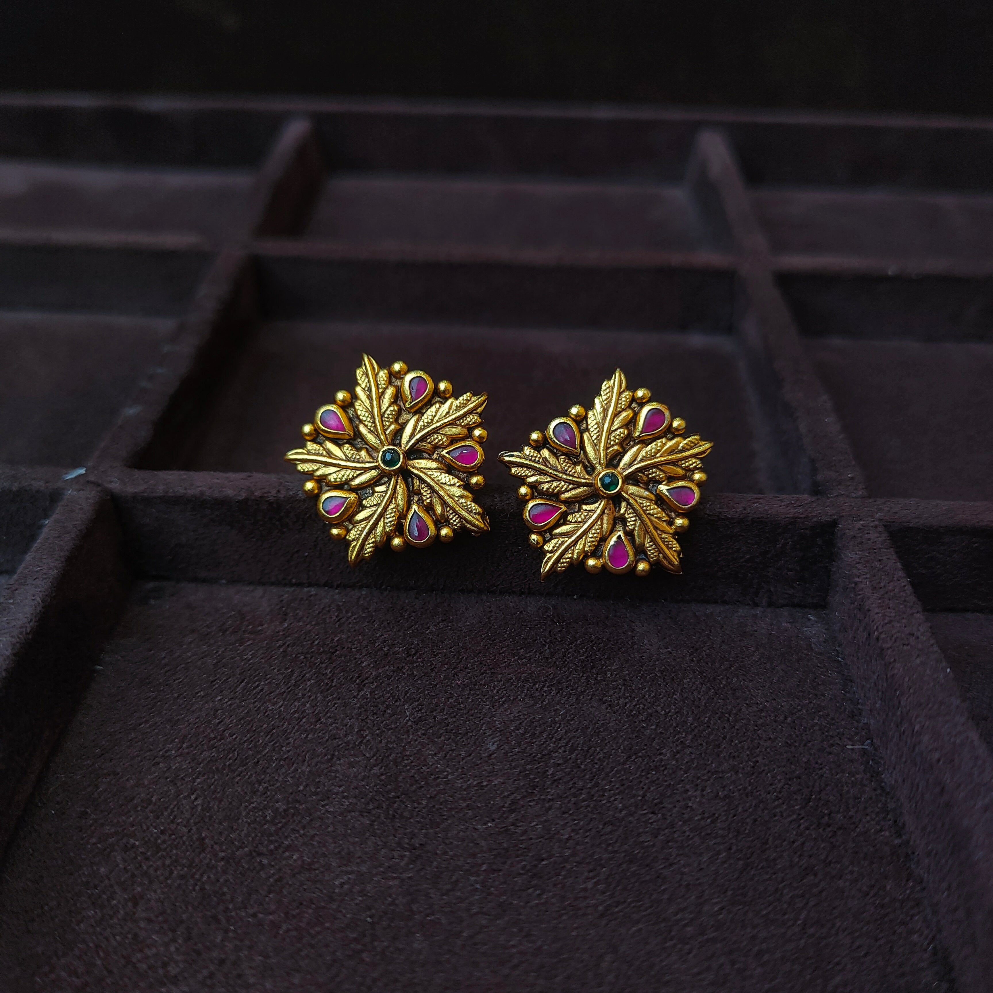 925 Silver Gold Plated Flower Earstud -0174