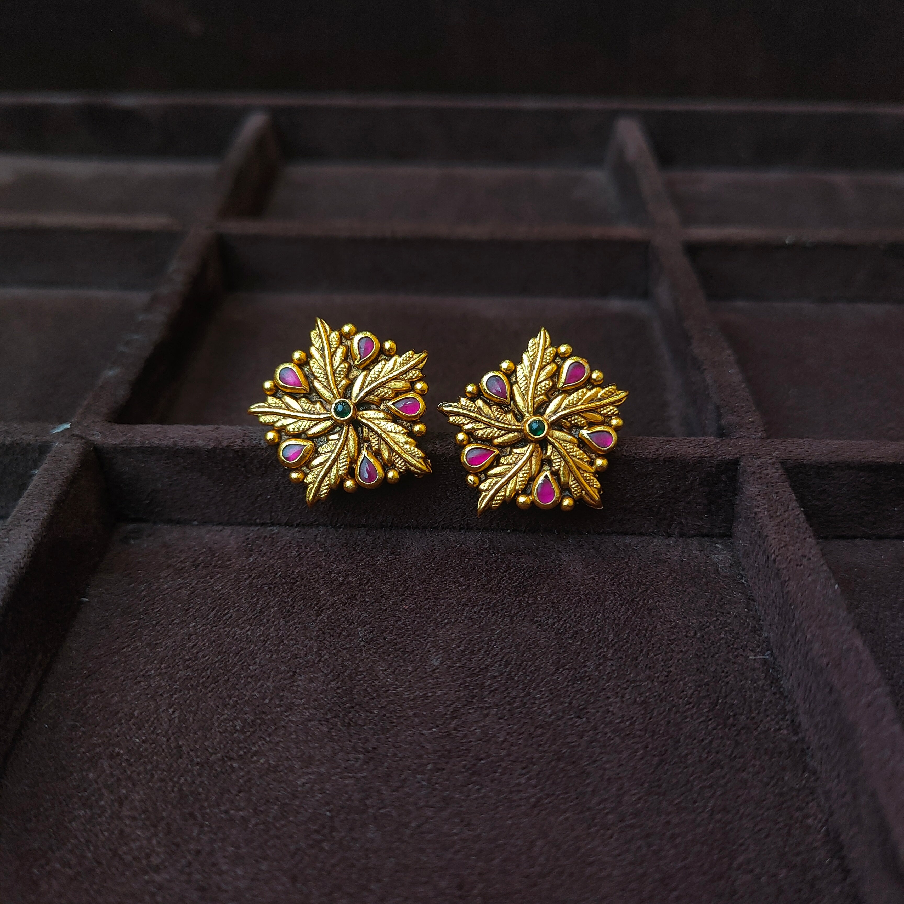 925 Silver Gold Plated Flower Earstud -0174