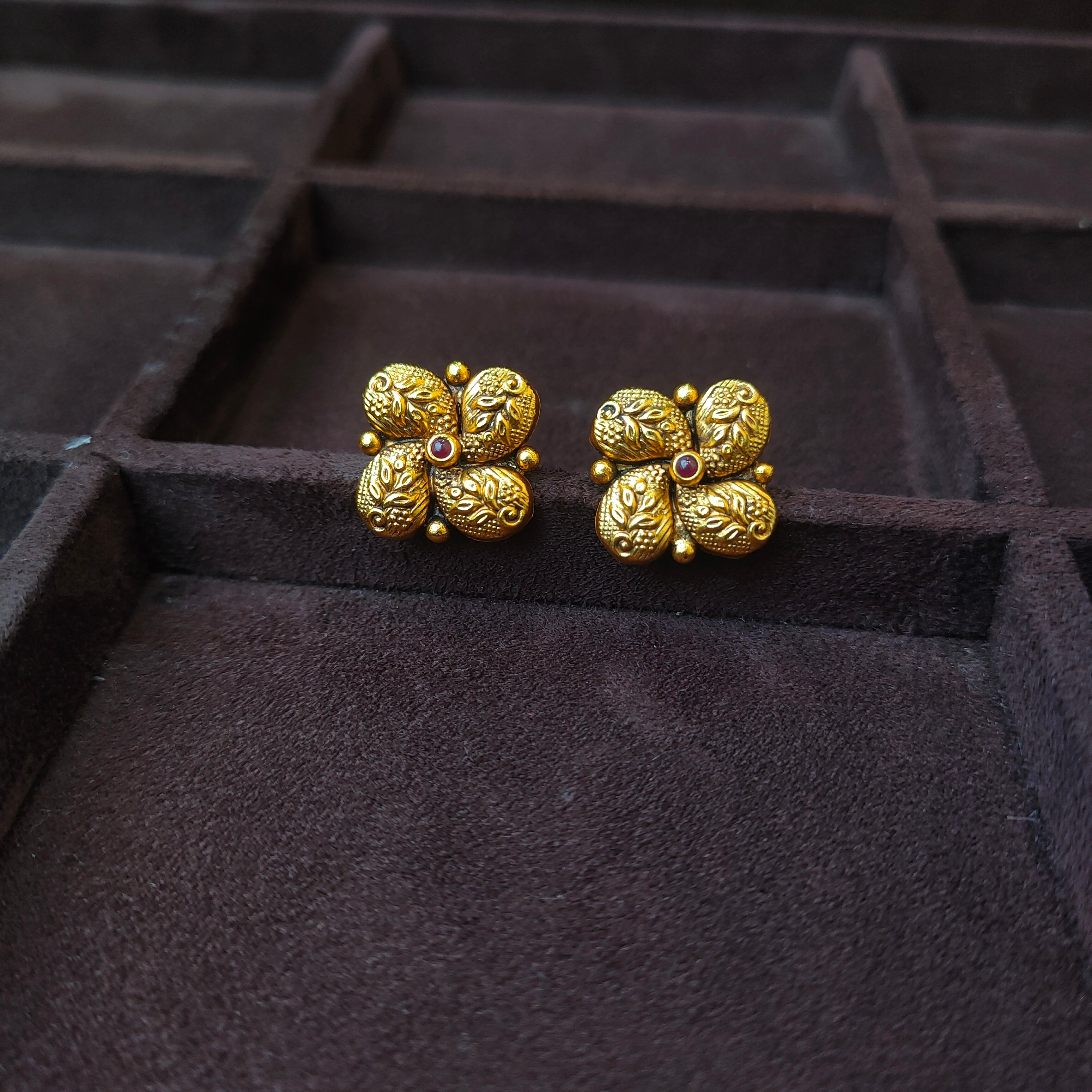 925 Silver Gold Plated Flower Earstud -0175