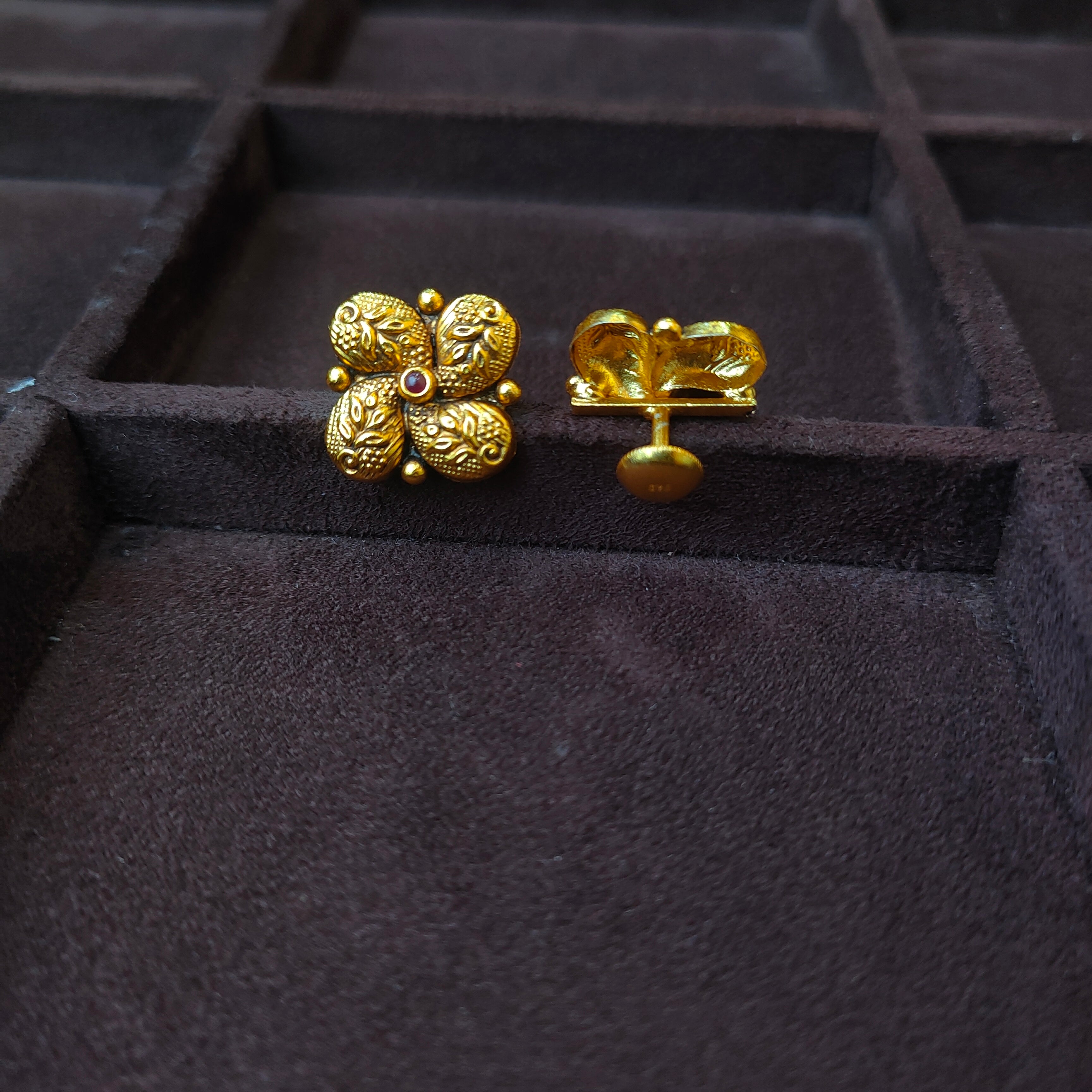 925 Silver Gold Plated Flower Earstud -0175