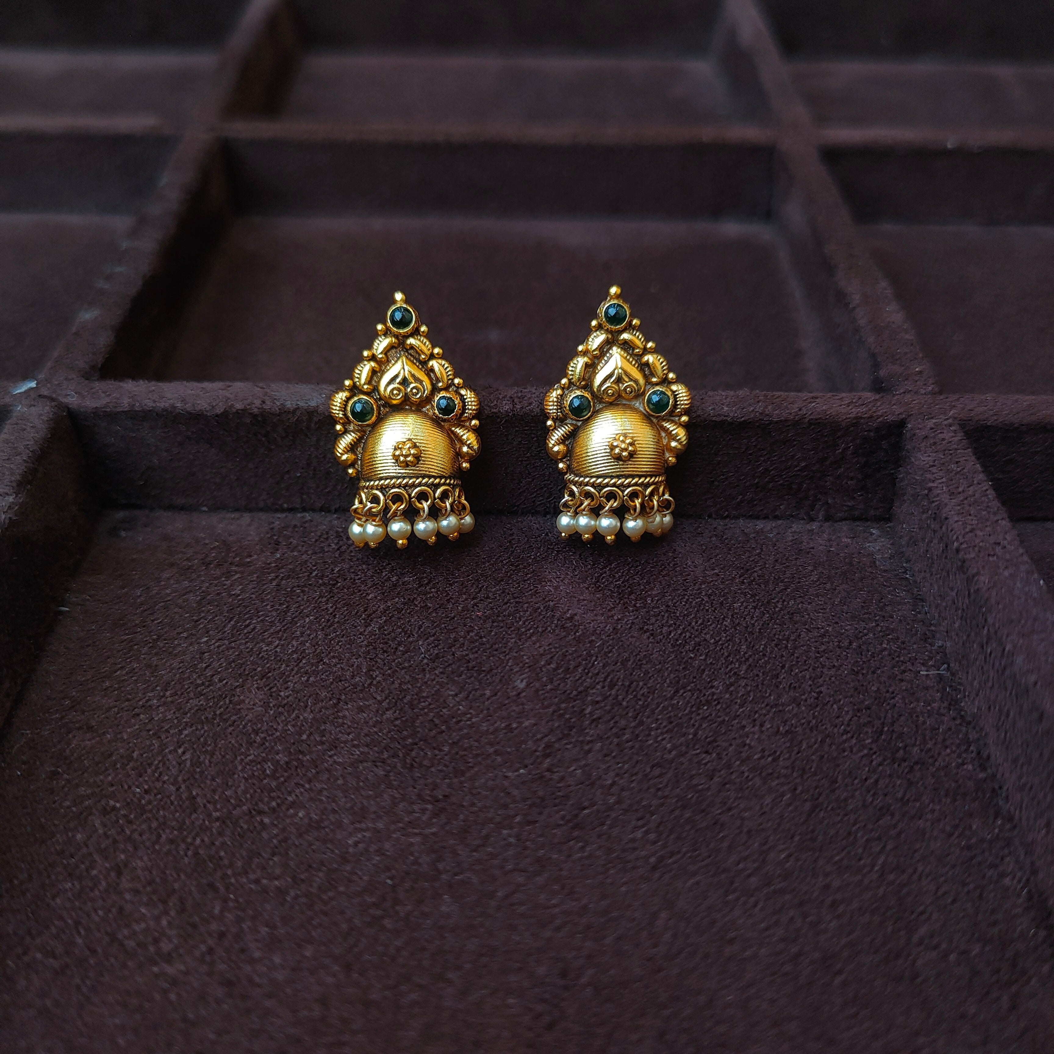 925 Silver Gold Plated Nakshi Ear stud -0179