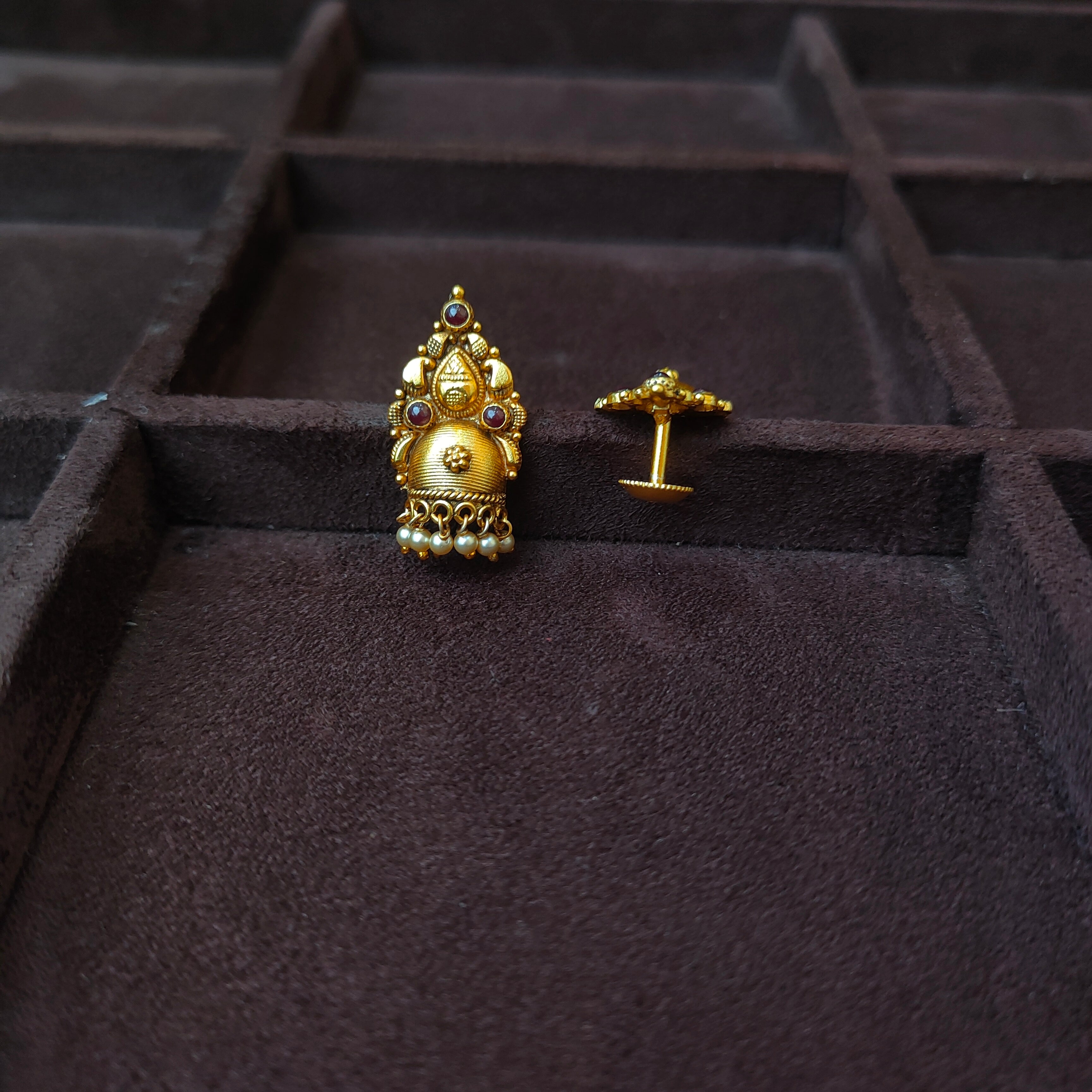 925 Silver Gold Plated Nakshi Ear stud -0179