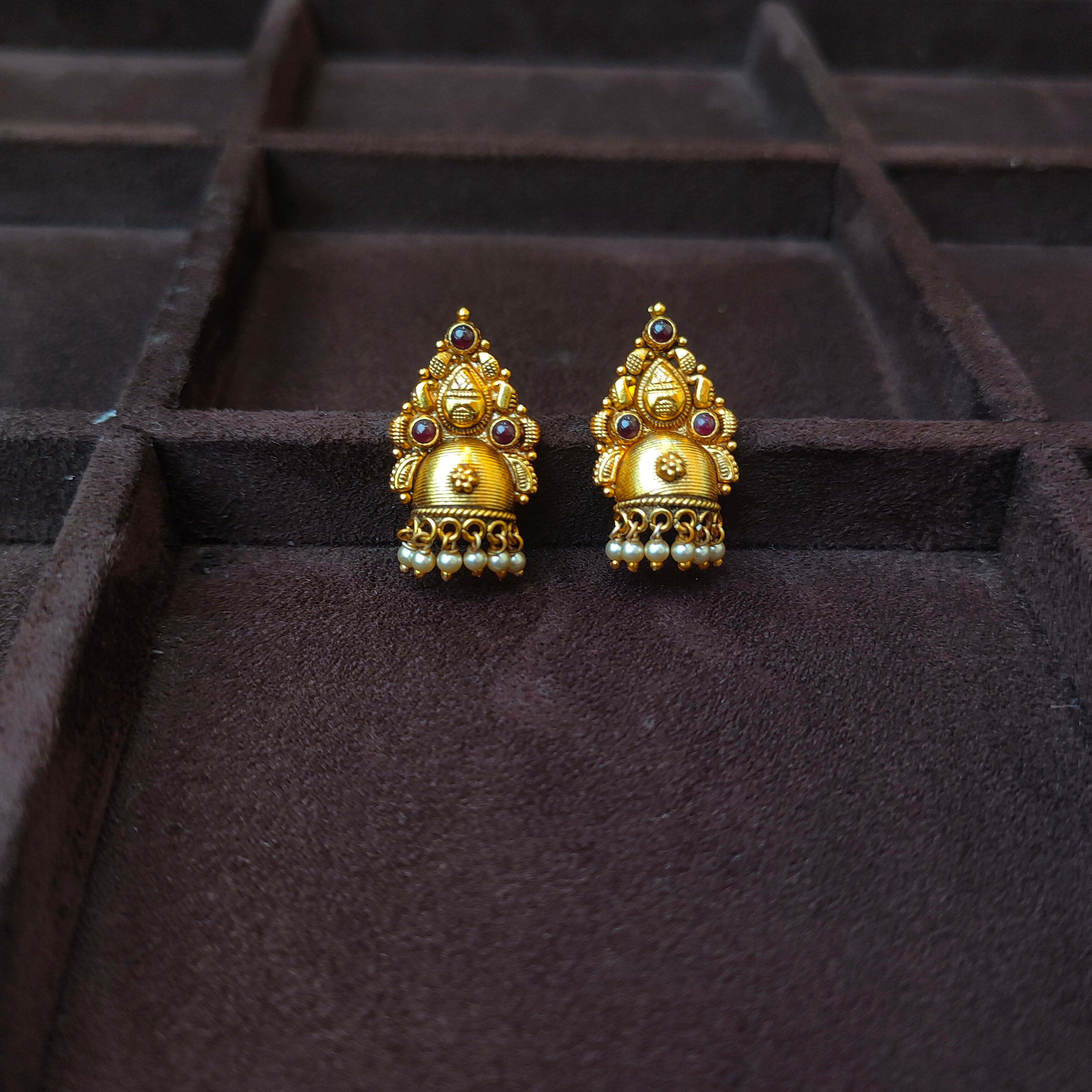 925 Silver Gold Plated Nakshi Ear stud -0179