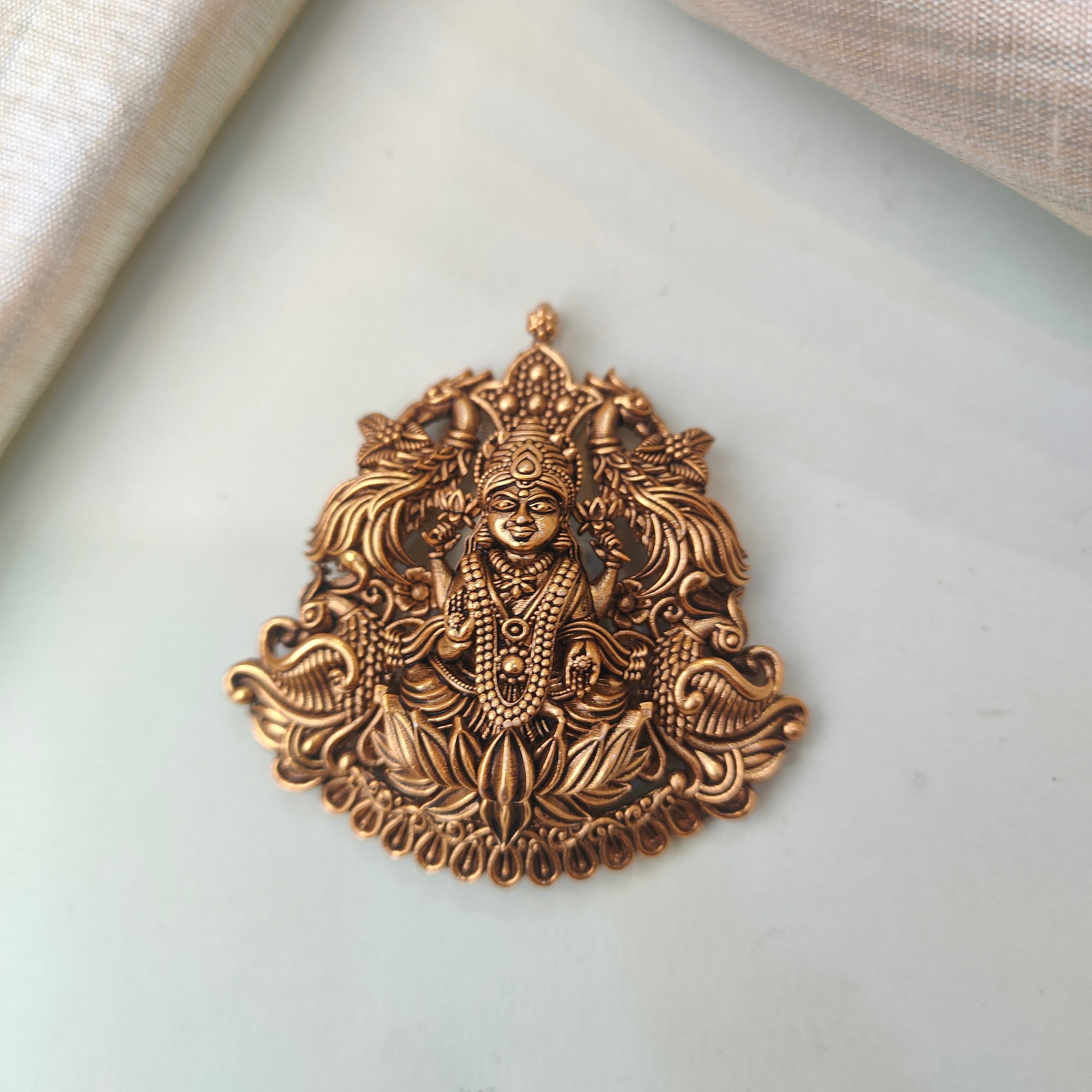 925 Silver Gold Plated Lakshmi Pendant-0503