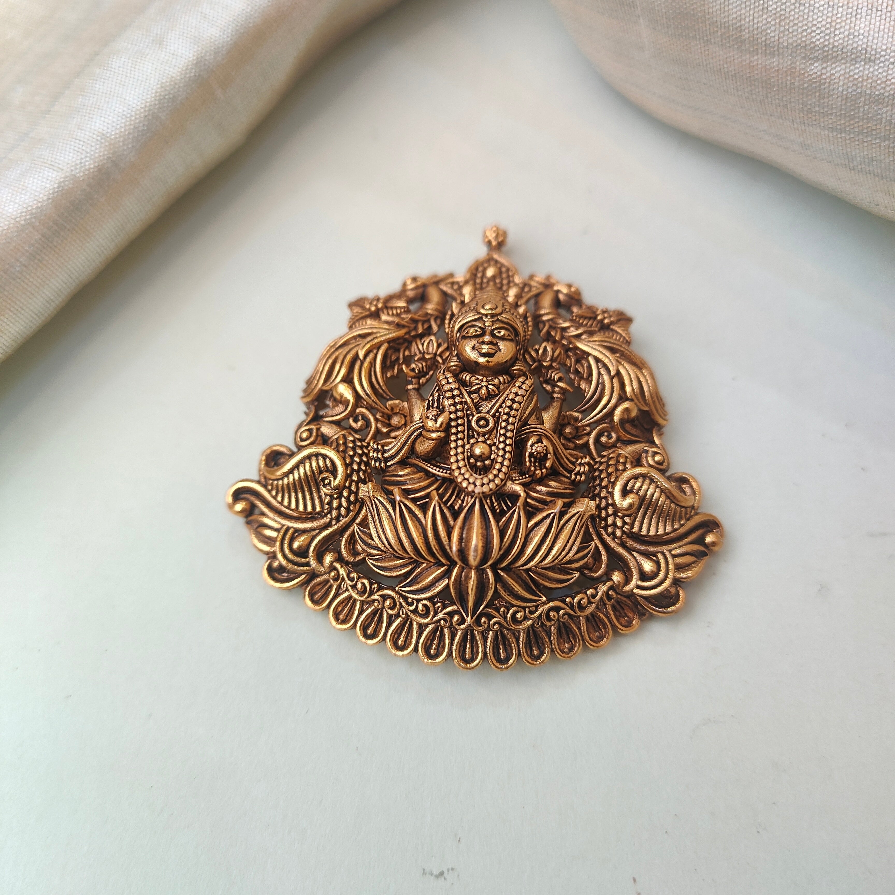 925 Silver Gold Plated Lakshmi Pendant-0503