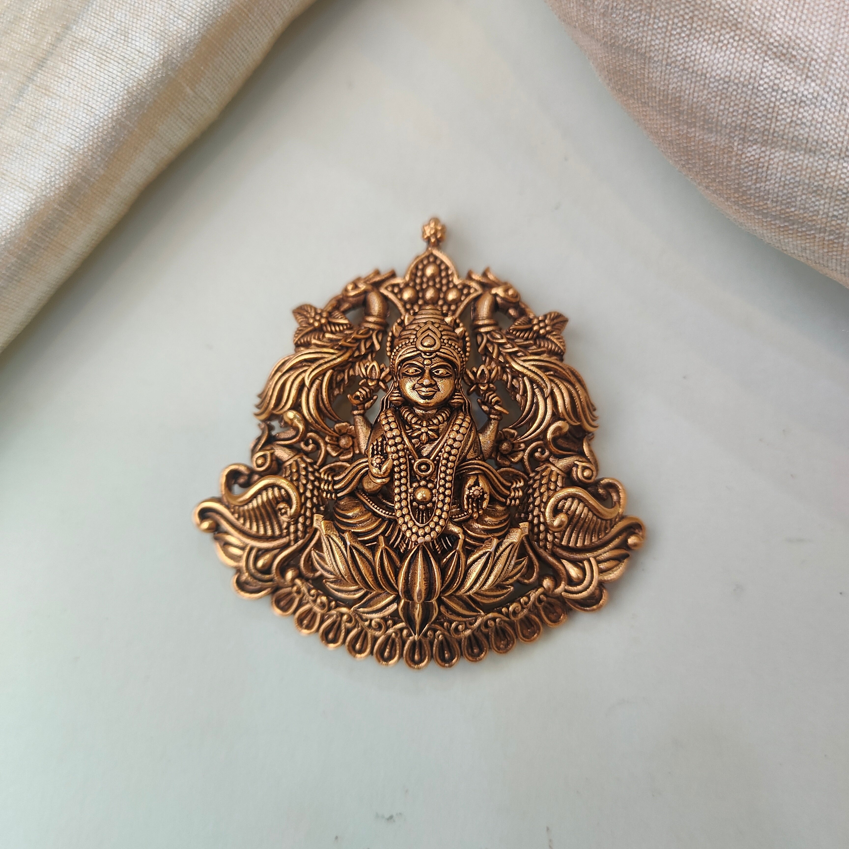 925 Silver Gold Plated Lakshmi Pendant-0503